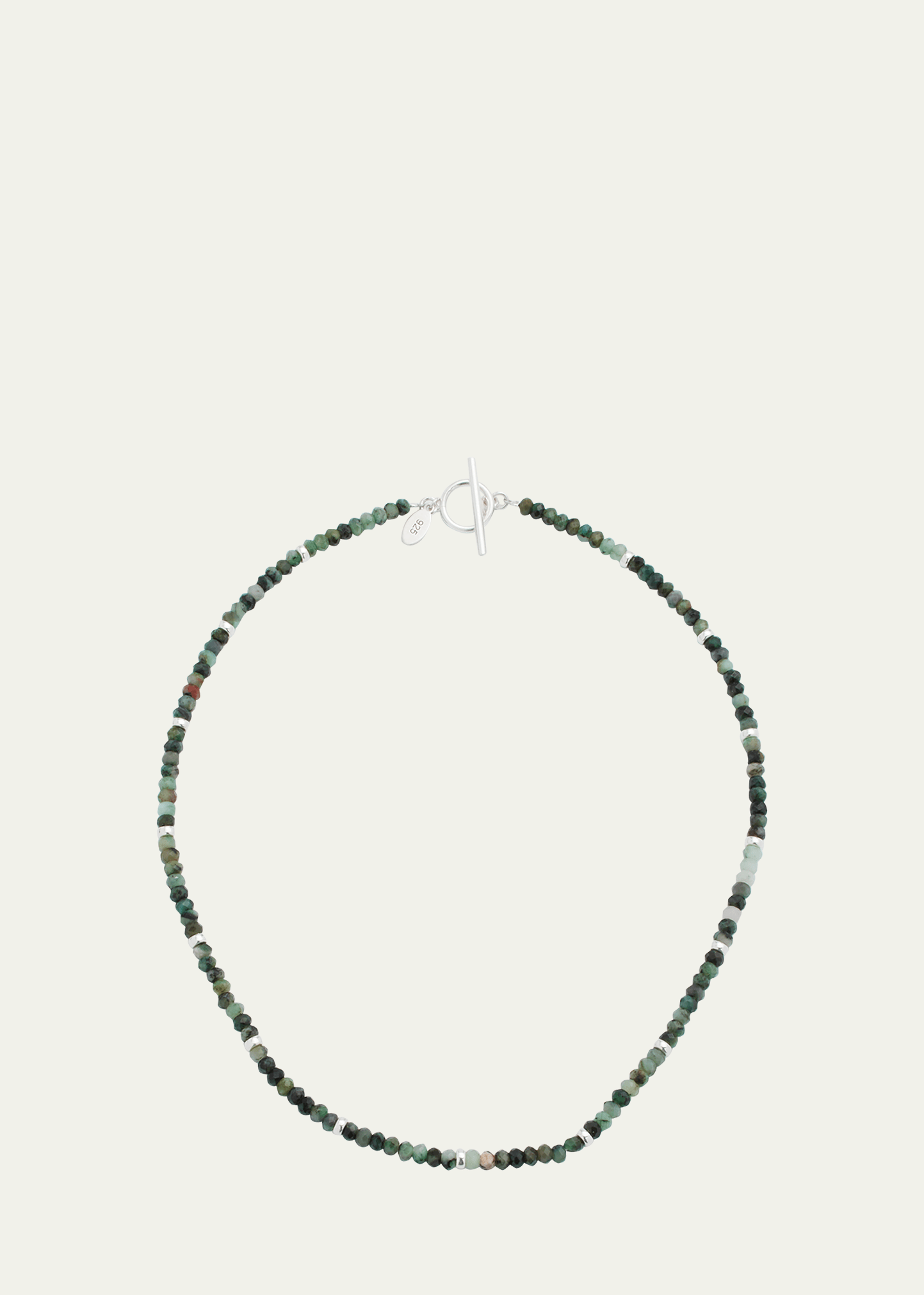Men's Emerald Beaded Necklace with Sterling Silver Spacers