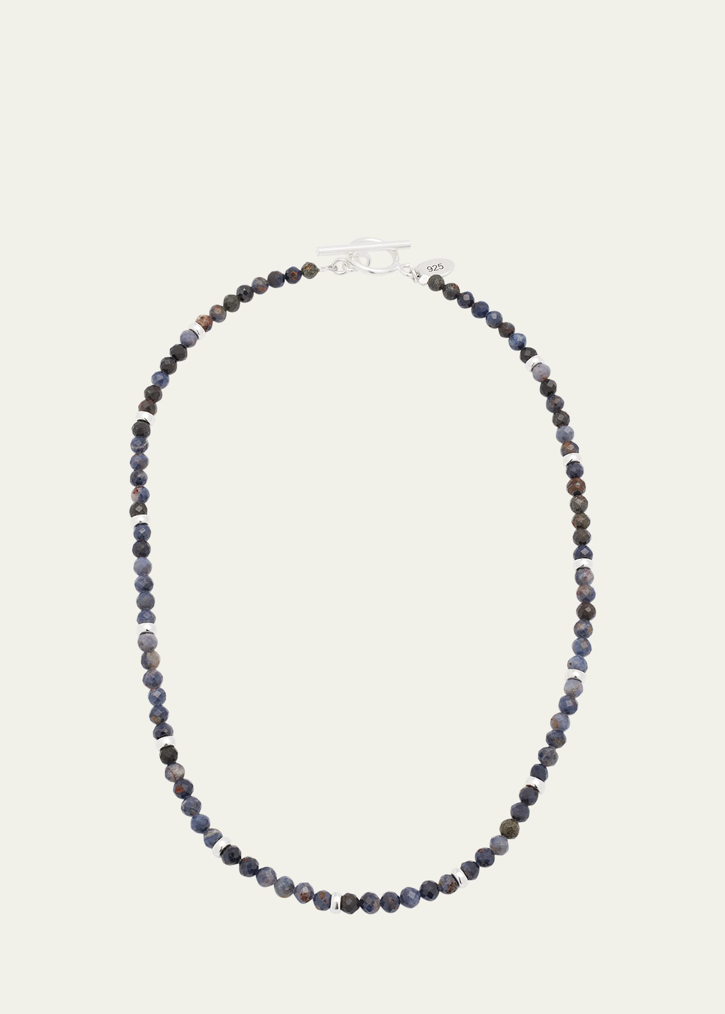 Men's Sterling Silver and Sapphire Beaded Necklace