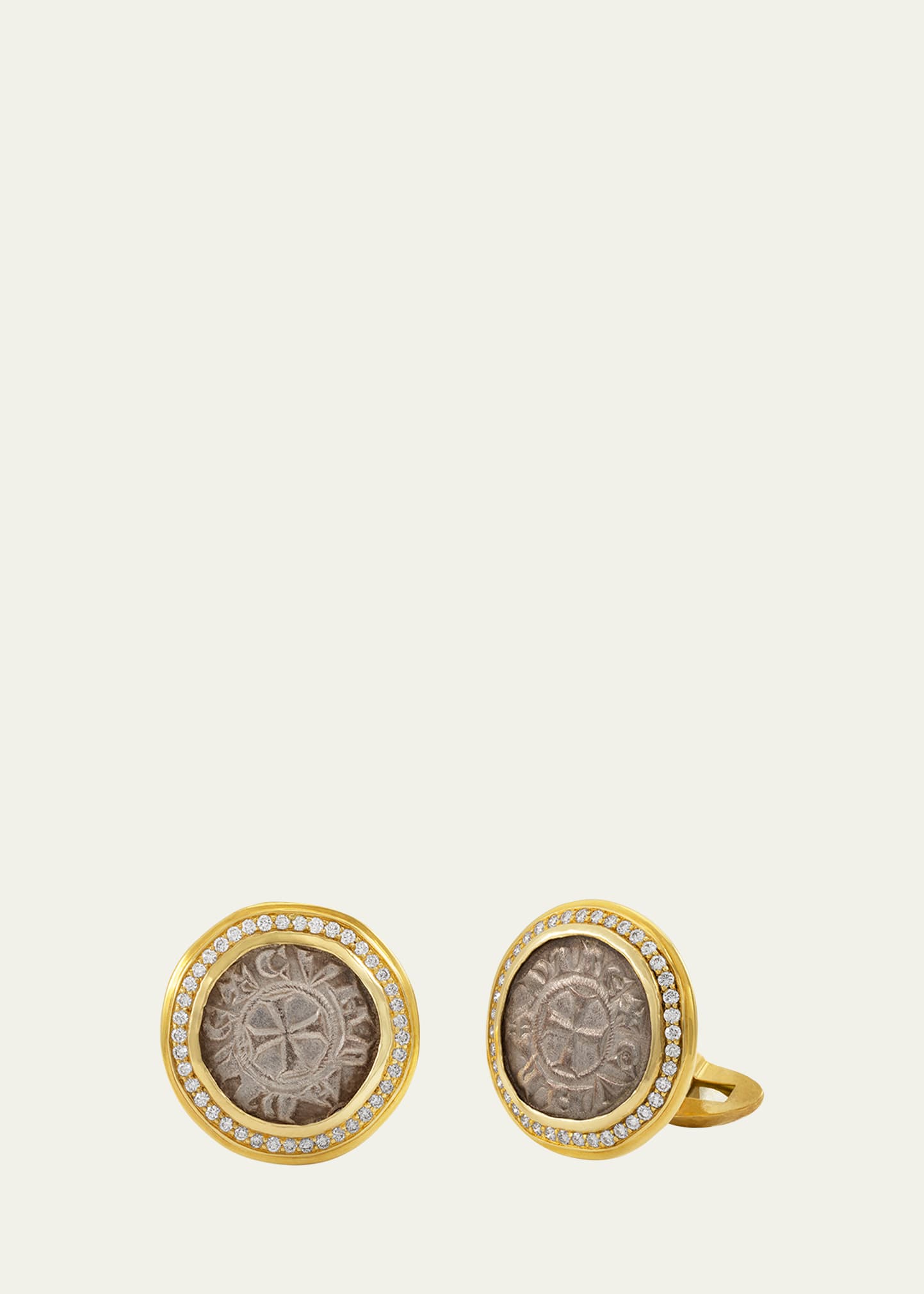 Men's 18K Gold Crusader Coin Cufflinks w/ Diamonds