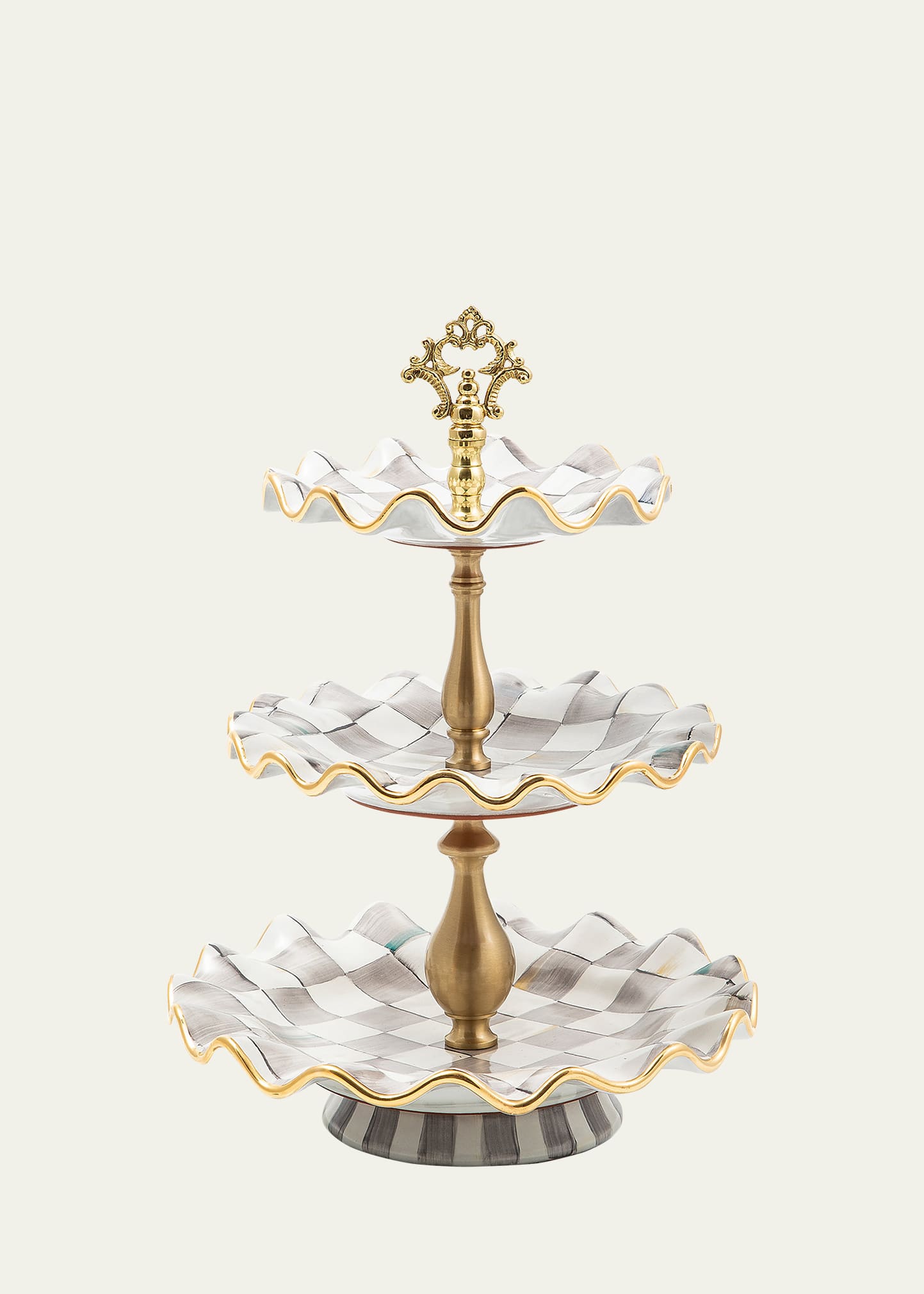 Mackenzie-childs Sterling Check Three-tier Sweet Stand