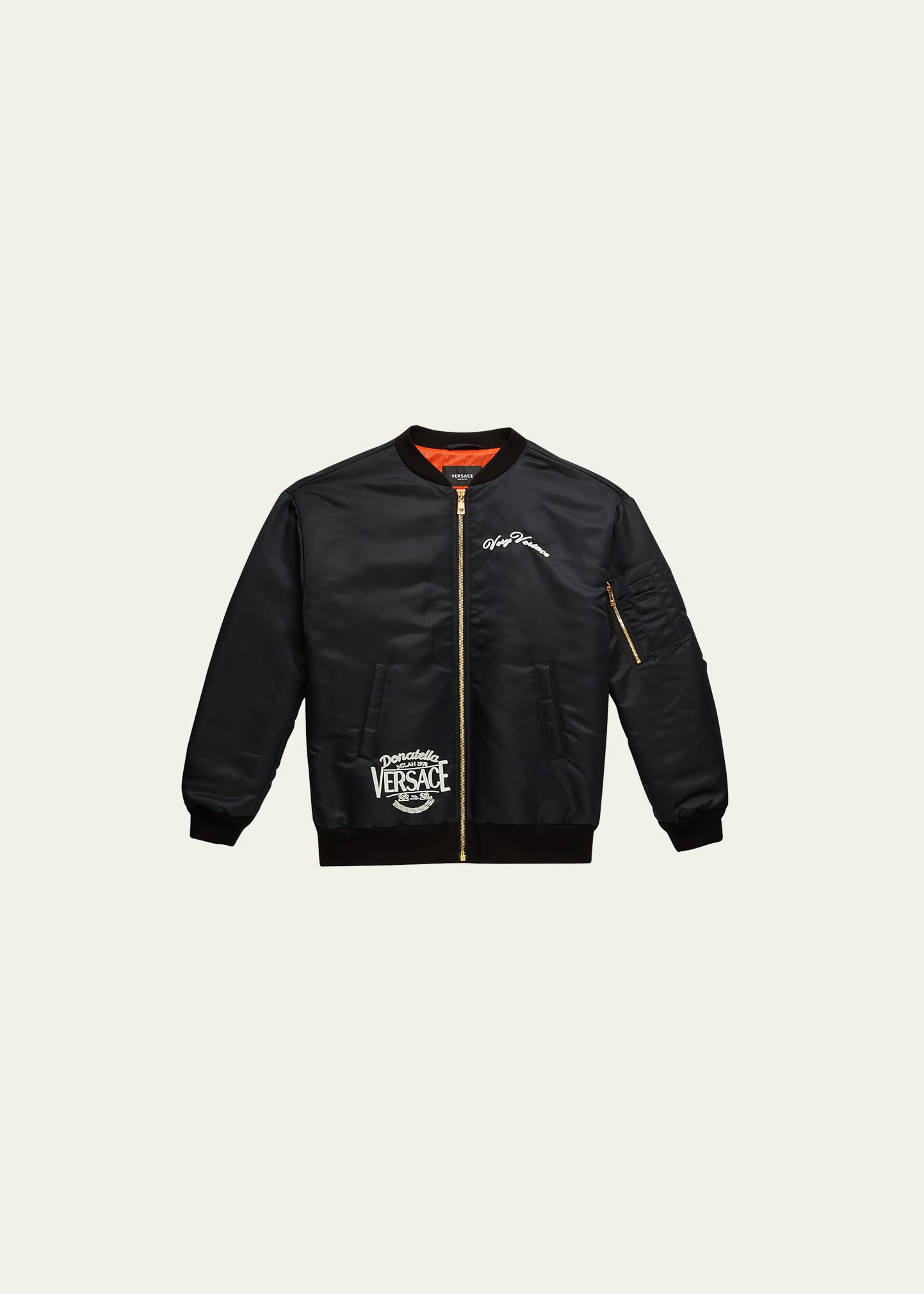 Versace Kid's Donatella Logo Embroidered Nylon Jacket In Black