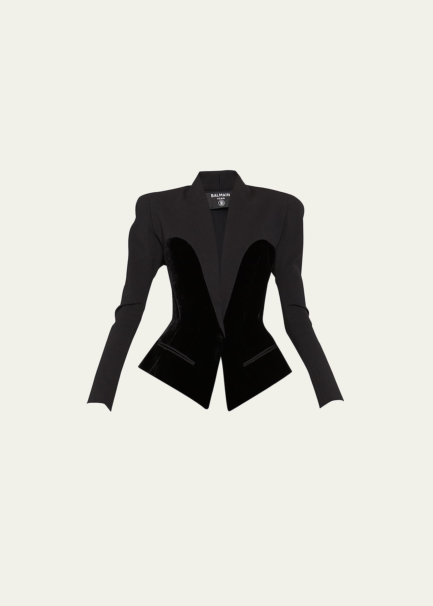 Balmain Velvet Bustier Single-breasted Collarless Jacket In Noir