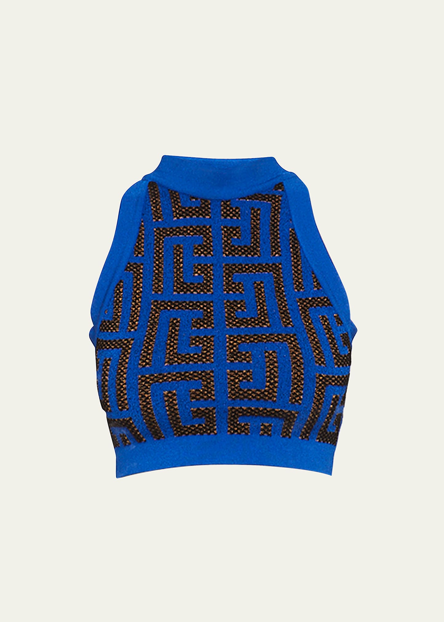 Balmain Pharaon Metallic Monogram Jacquard Crop Tank In Electric Blueblac
