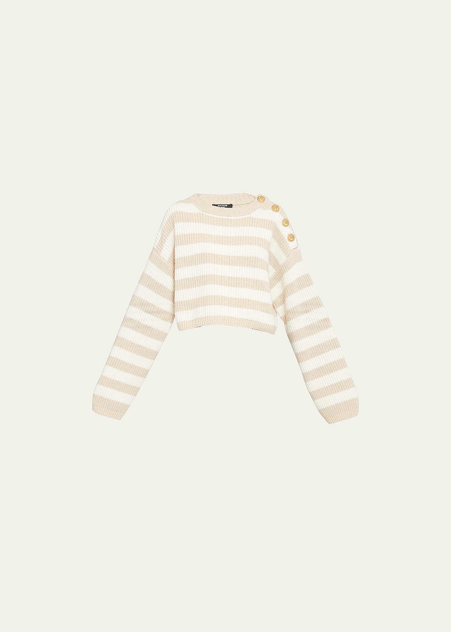 Striped Button-Shoulder Cashmere Crop Sweater