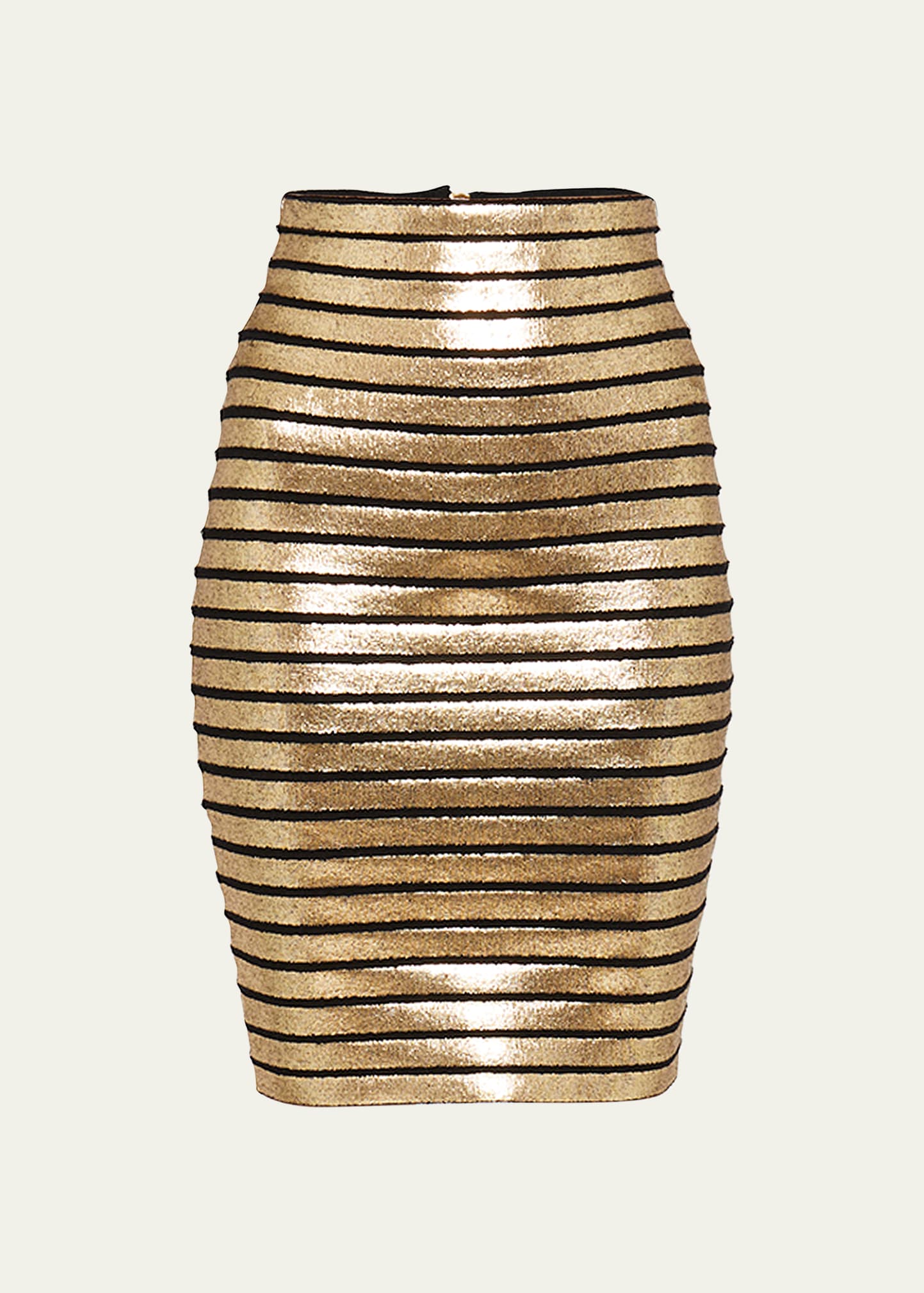 Golden Striped Knit Midi Skirt