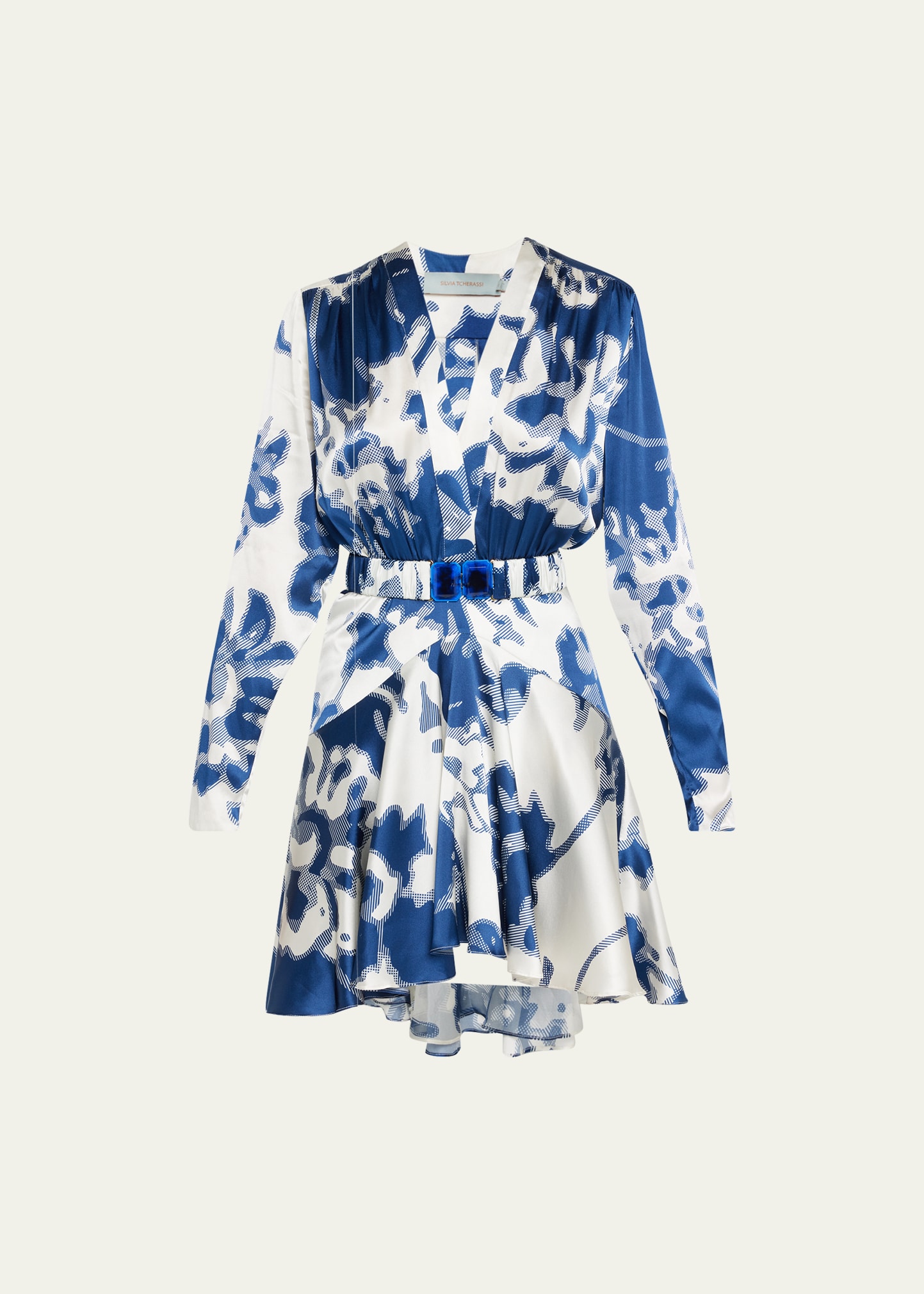 Aglioni Printed High-Low Dress with Tonal Belt