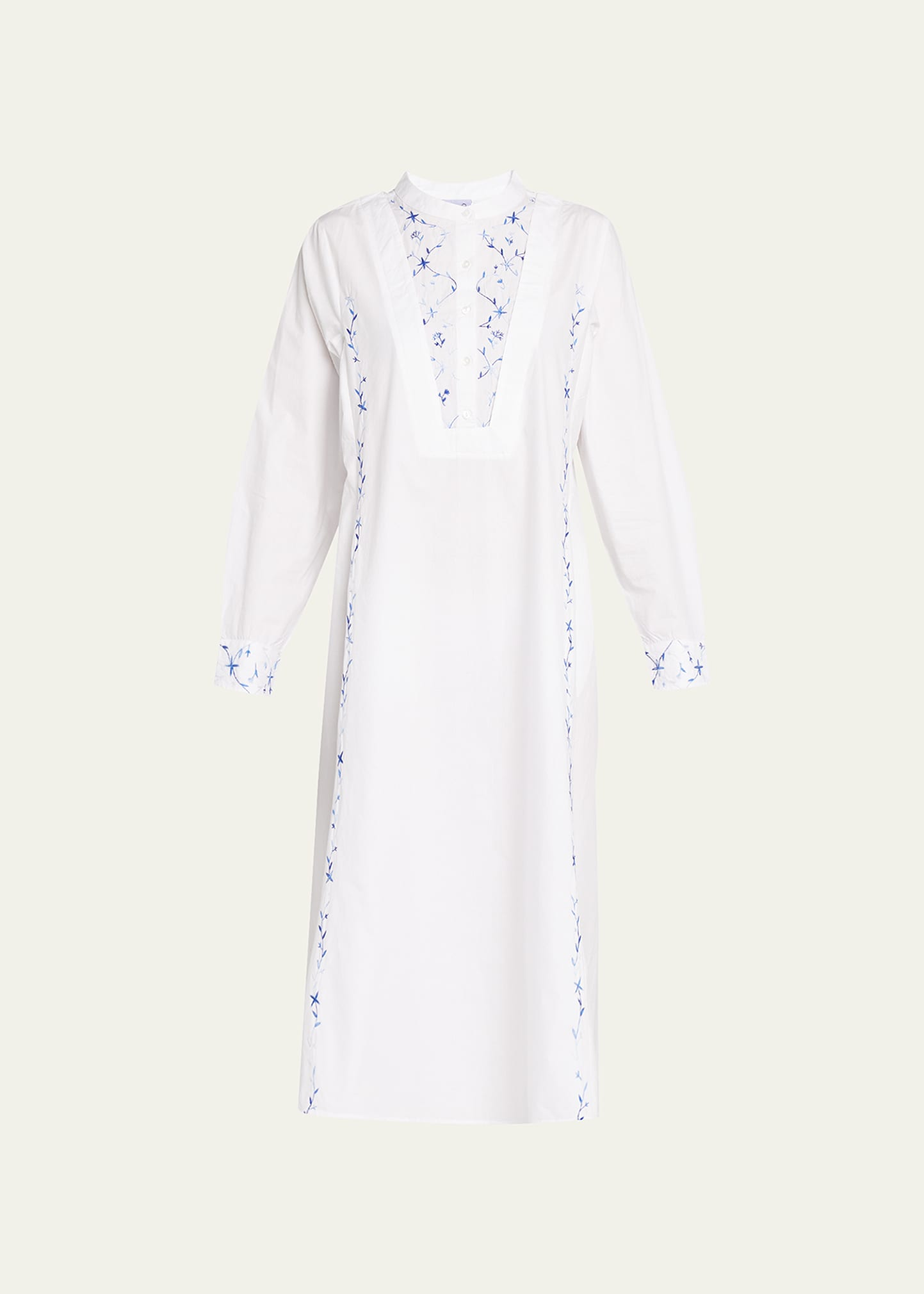Thierry Colson Victoria Floral-embroidered Cotton Kaftan Dress In Whiteblue