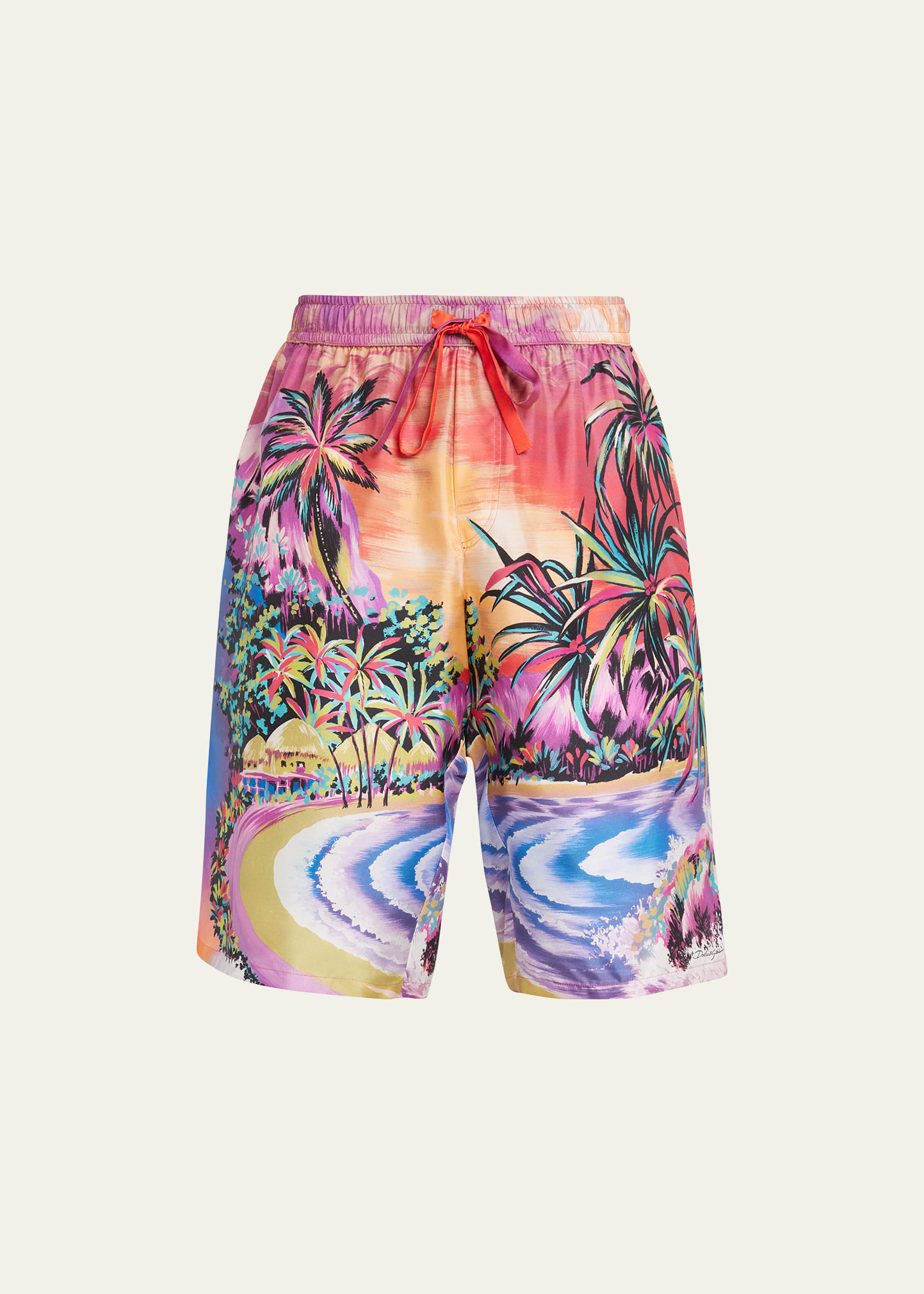Men's Hawaiian-Print Silk Shorts