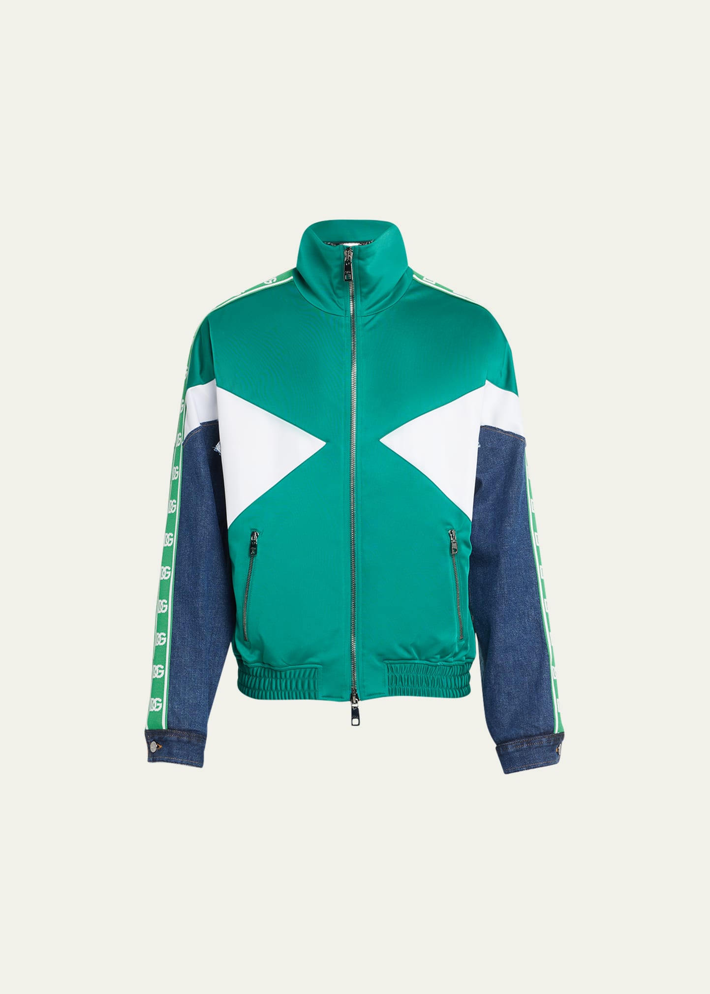 Dolce & Gabbana Men's Mixed Denim-jersey Track Jacket In Green Den