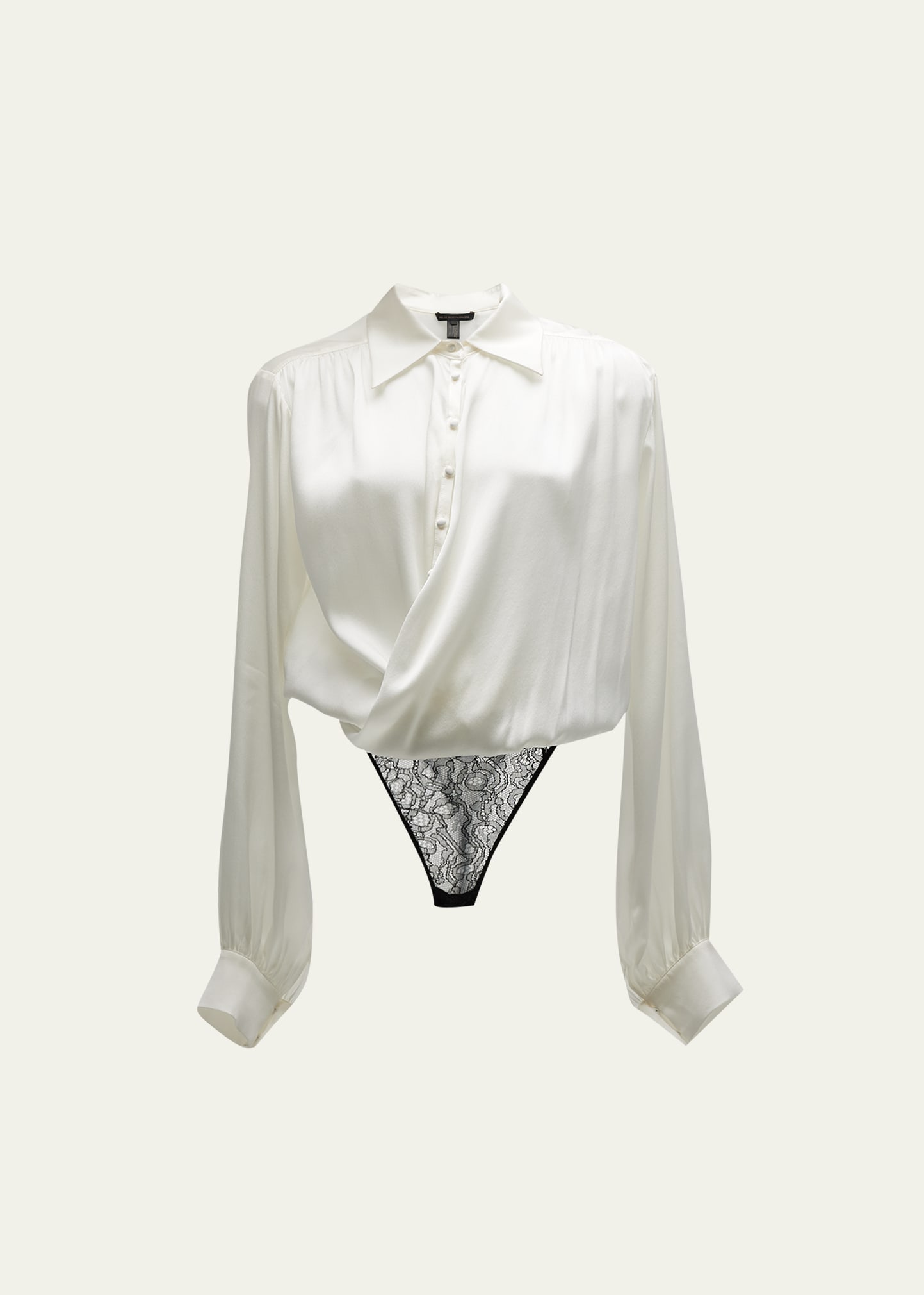 Kiki De Montparnasse Wrap-effect Silk-blend Crepe De Chine And Lace Bodysuit In Ivory