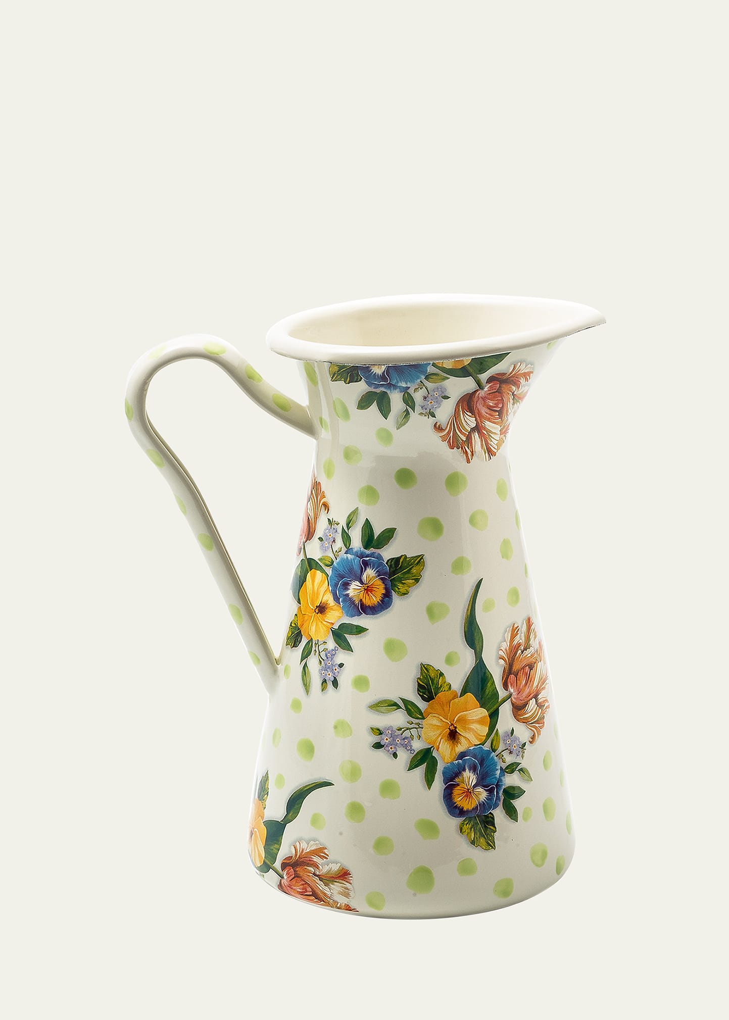 Mackenzie-childs Wildflowers Enamel Large Practical Pitcher, Green
