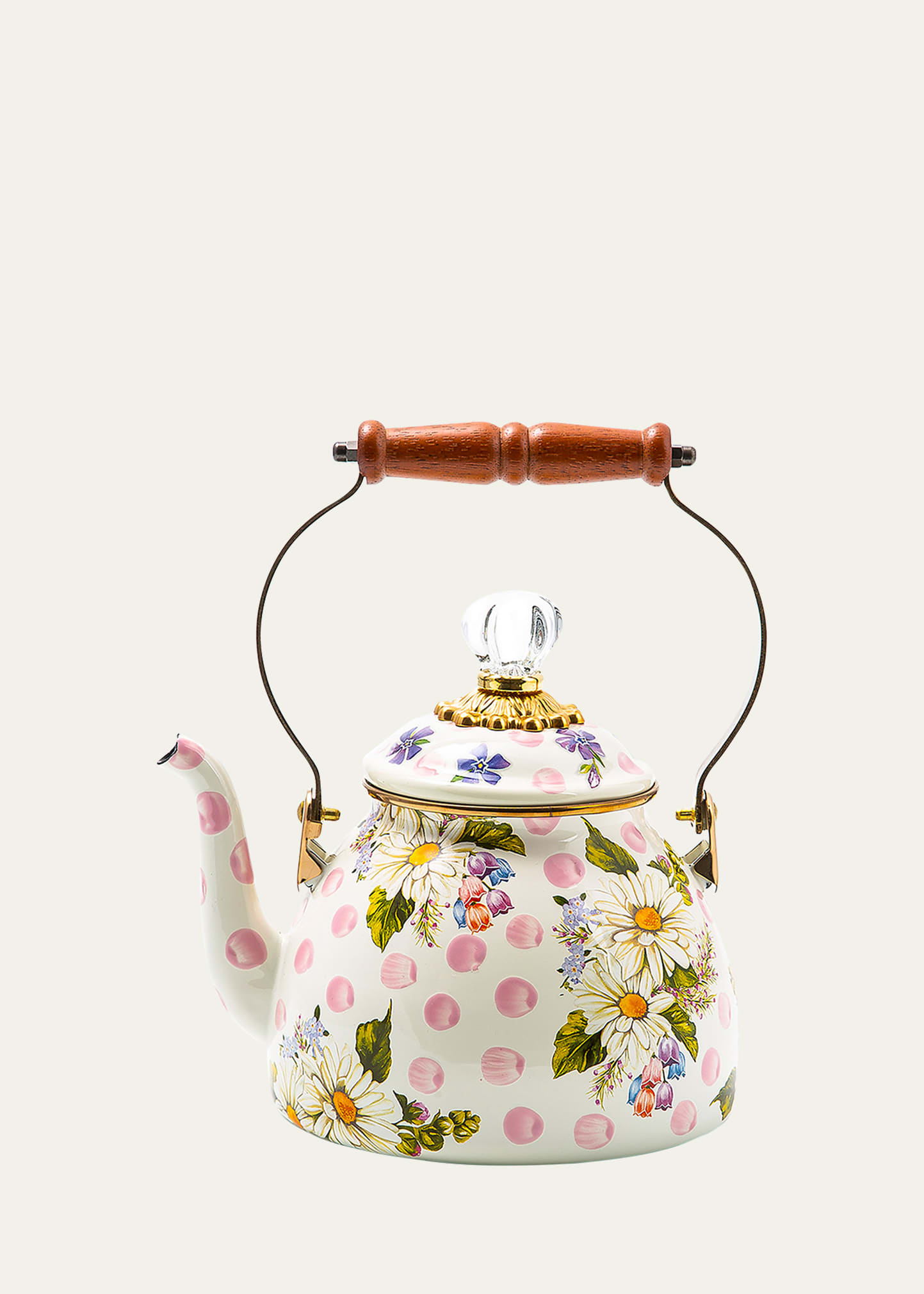 Mackenzie-childs Wildflowers Pink Enamel 2-quart Tea Kettle