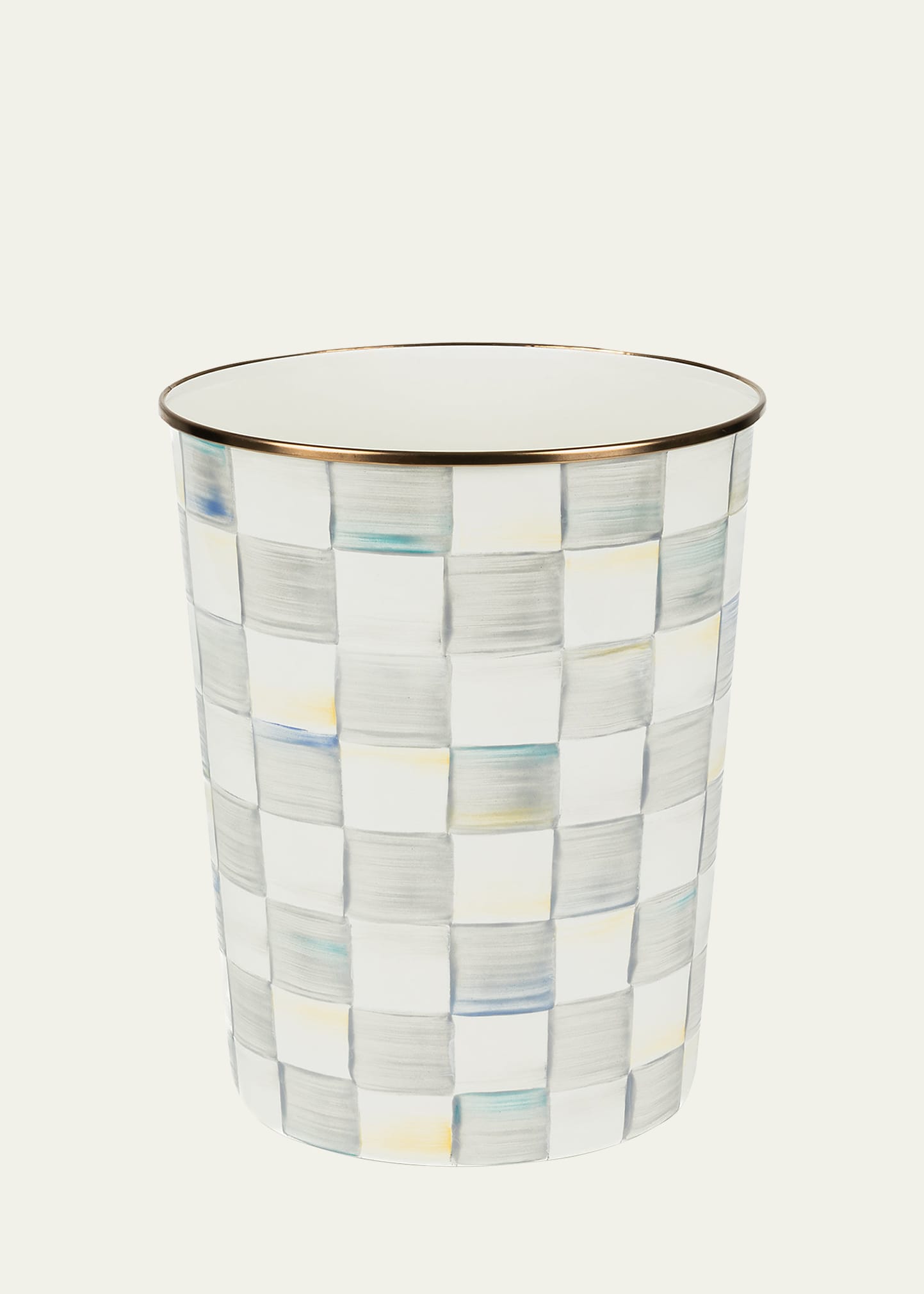 Mackenzie-childs Mackenzie Childs Sterling Check Enameled Steel Waste Bin