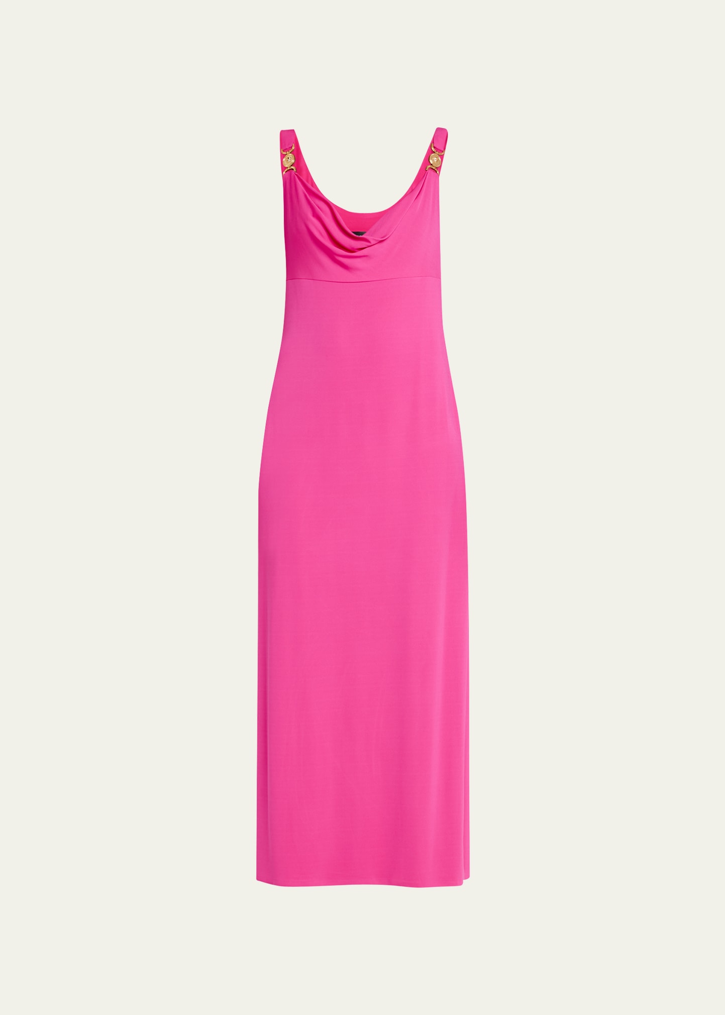 Shop Versace X Dua Lipa Jersey Cowl-neck Gown In Glossy Pink