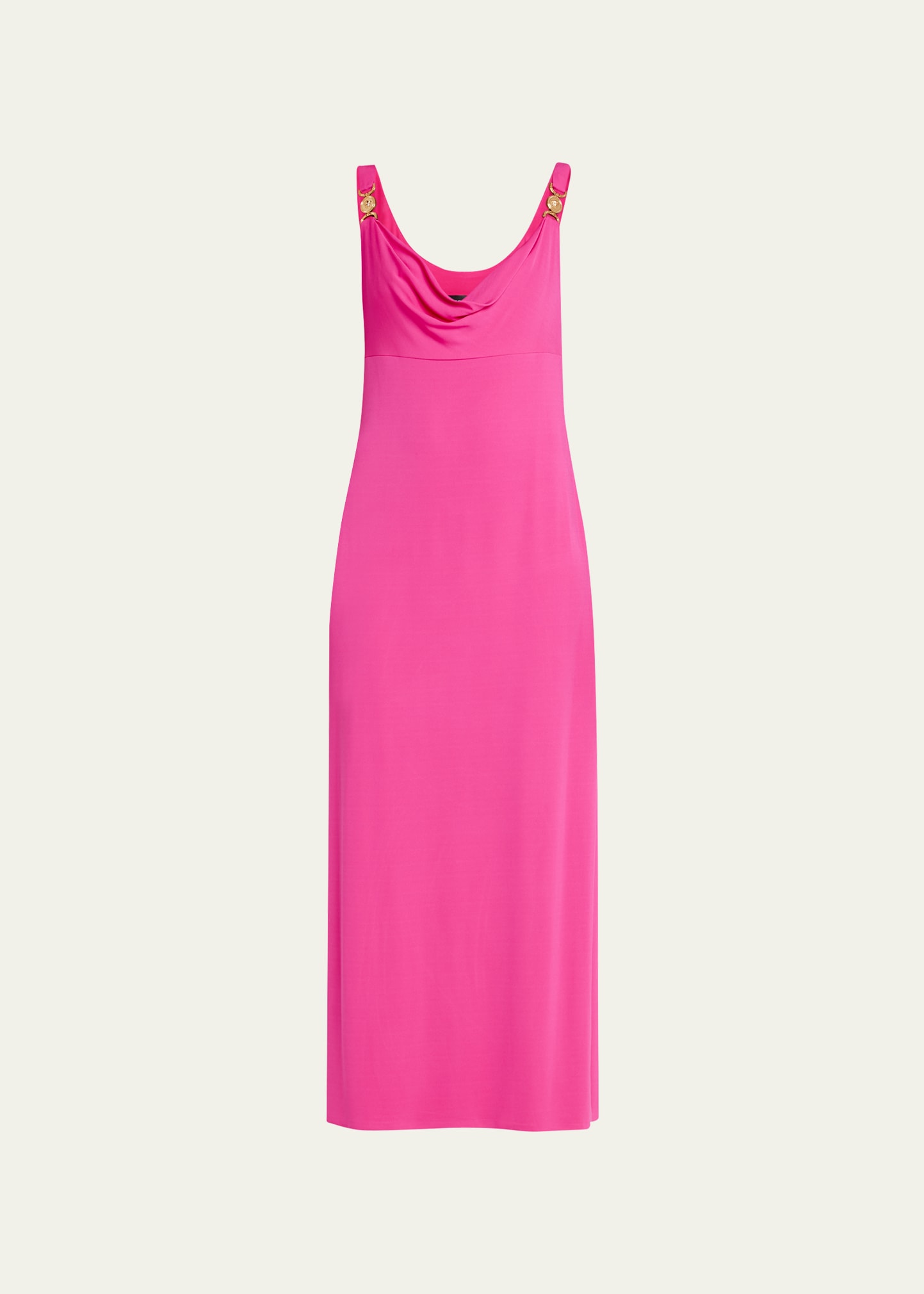 Versace Fuchsia Midi Dress With Medusa Plaque In Glossy Pink