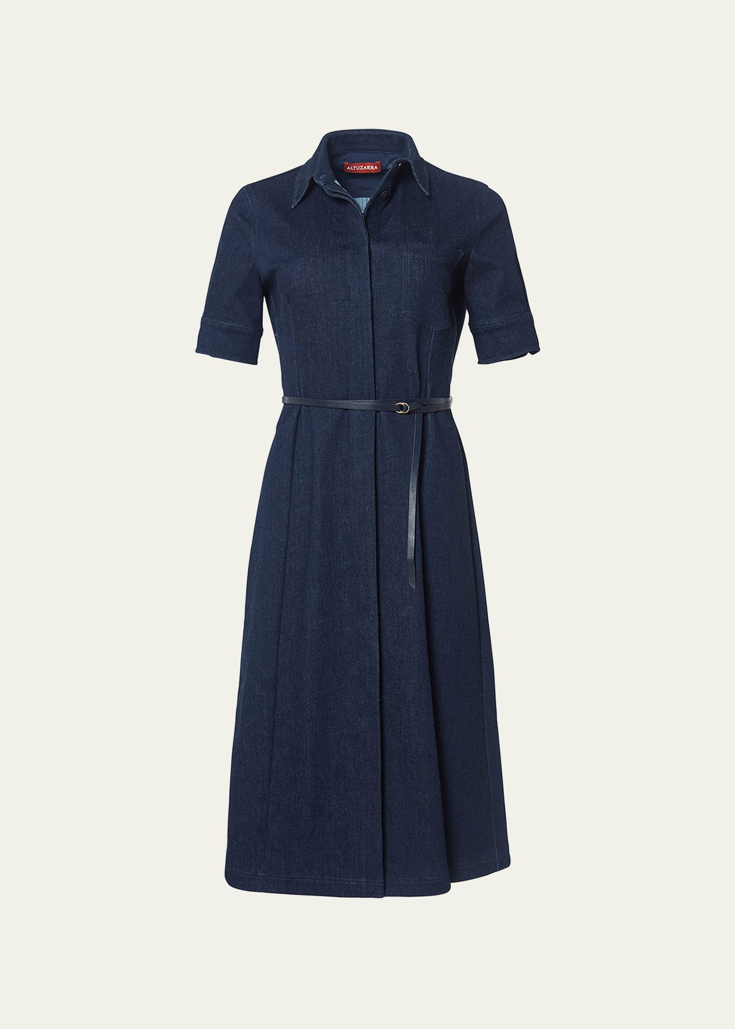 Shop Altuzarra Kieran Denim Leather Belted Midi Dress In Berry Blue