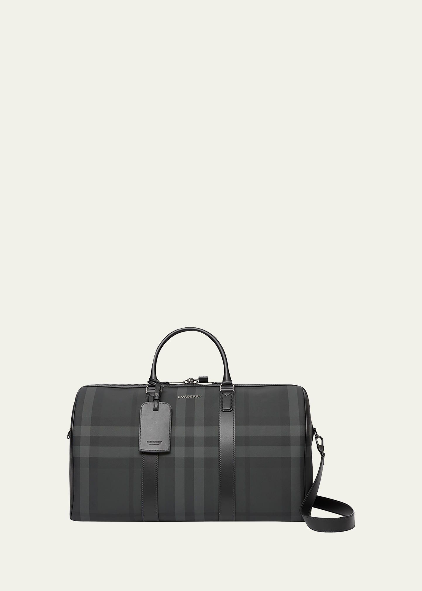 Burberry Check Leather-trimmed Holdall In Charcoal