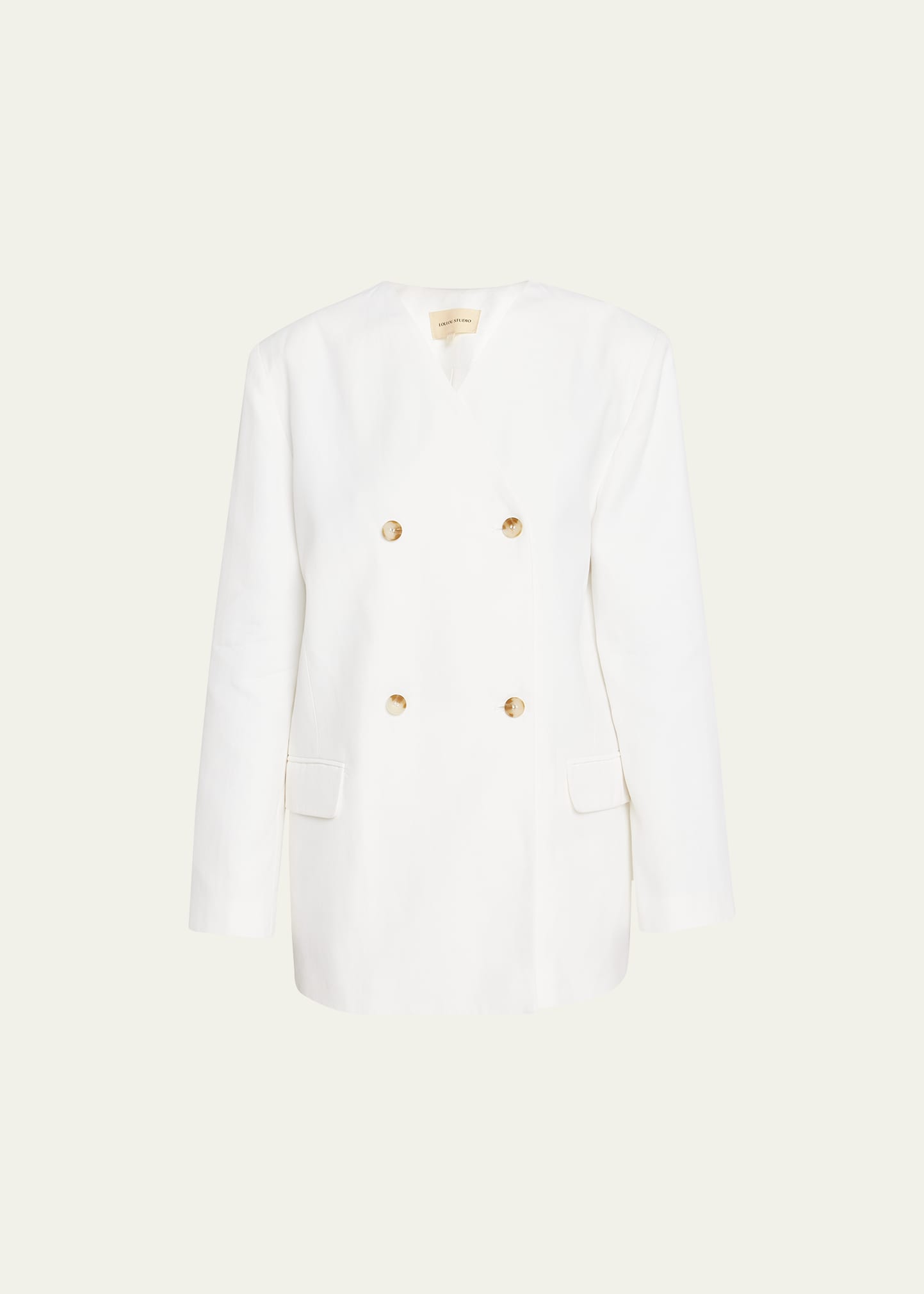 LOULOU STUDIO V-NECK DOUBLE-BREASTED BLAZER