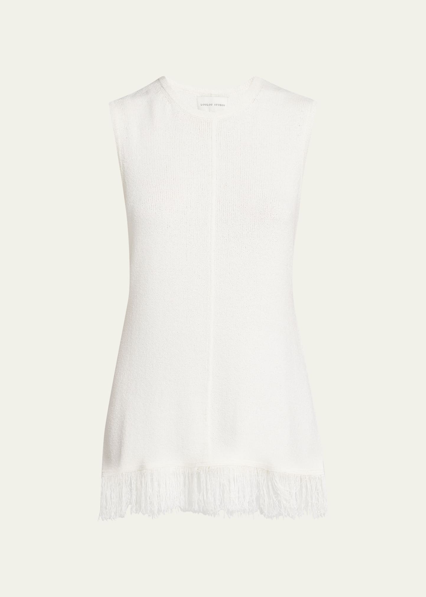 Loulou Studio Sleeveless Tunic Top With Fringed Trim In Ivory