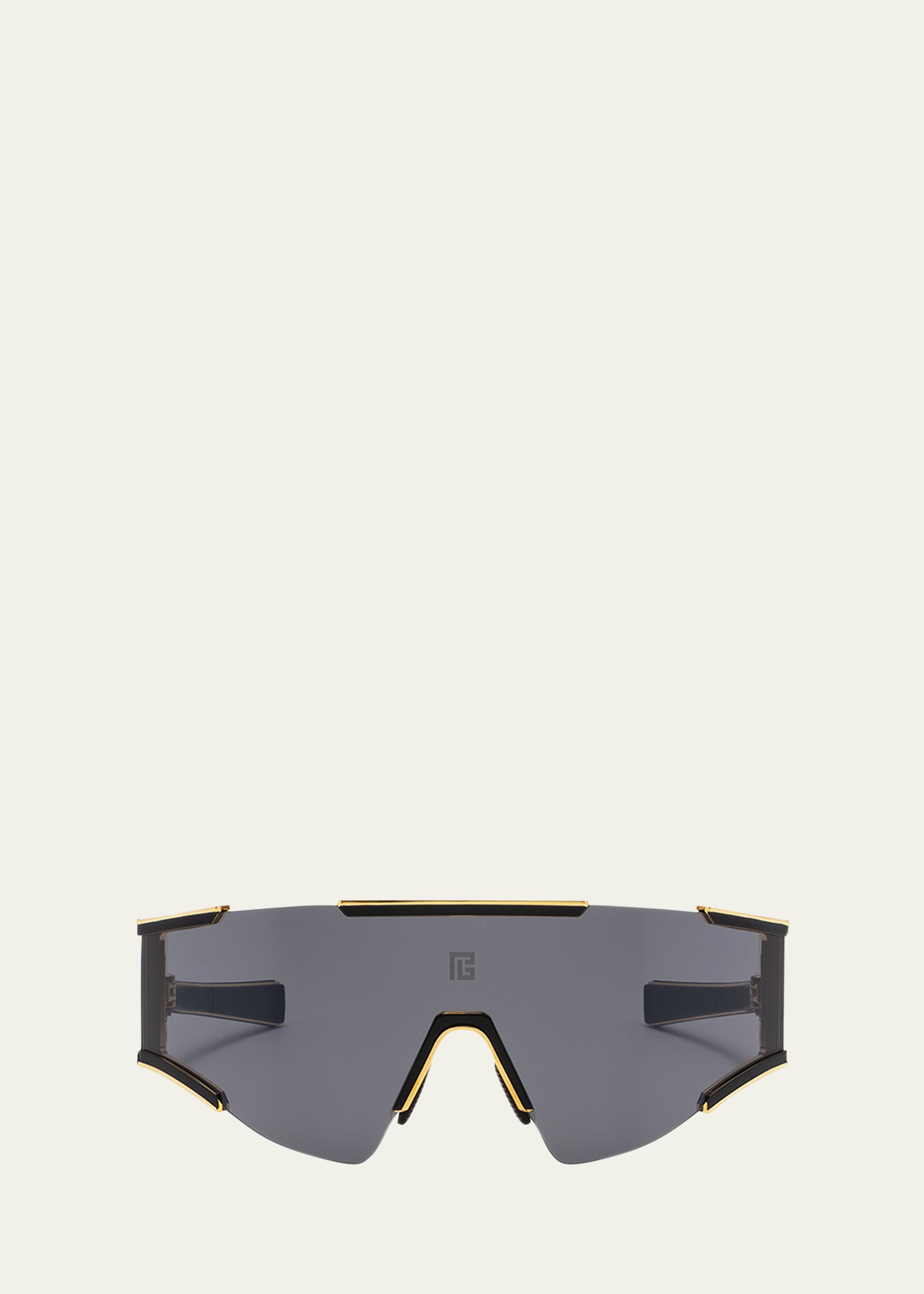 Balmain Logo Acetate & Titanium Shield Sunglasses In Gld-blk