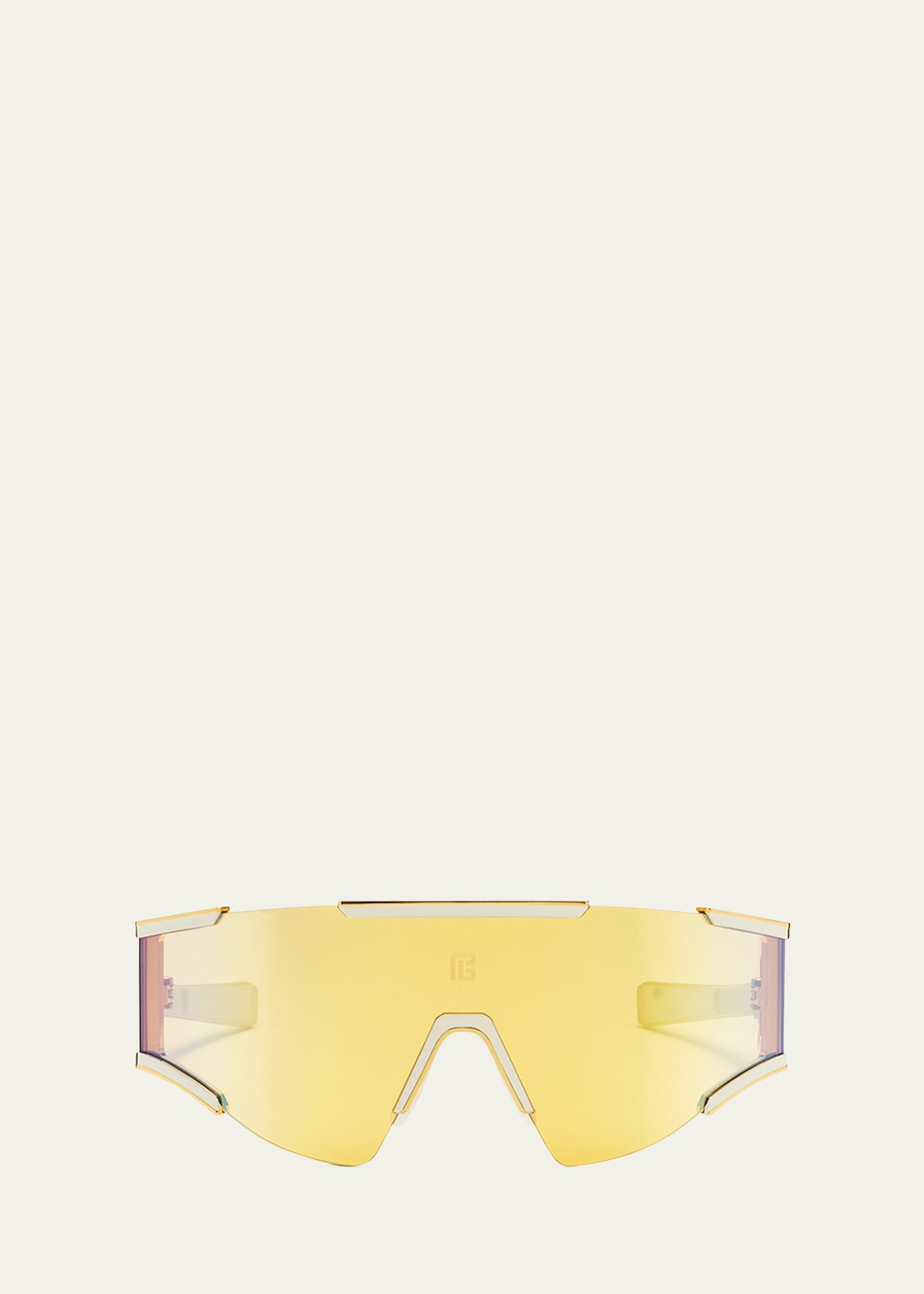Balmain Logo Acetate & Titanium Shield Sunglasses In Gld-bne