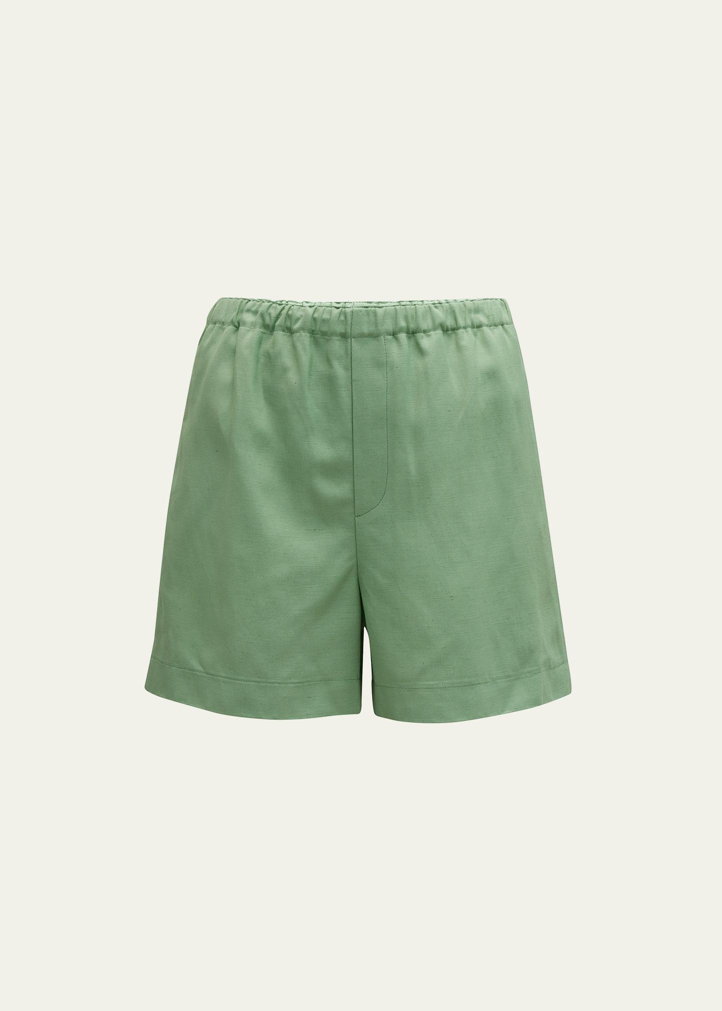 Loulou Studio Linen Pull-on Shorts In Green