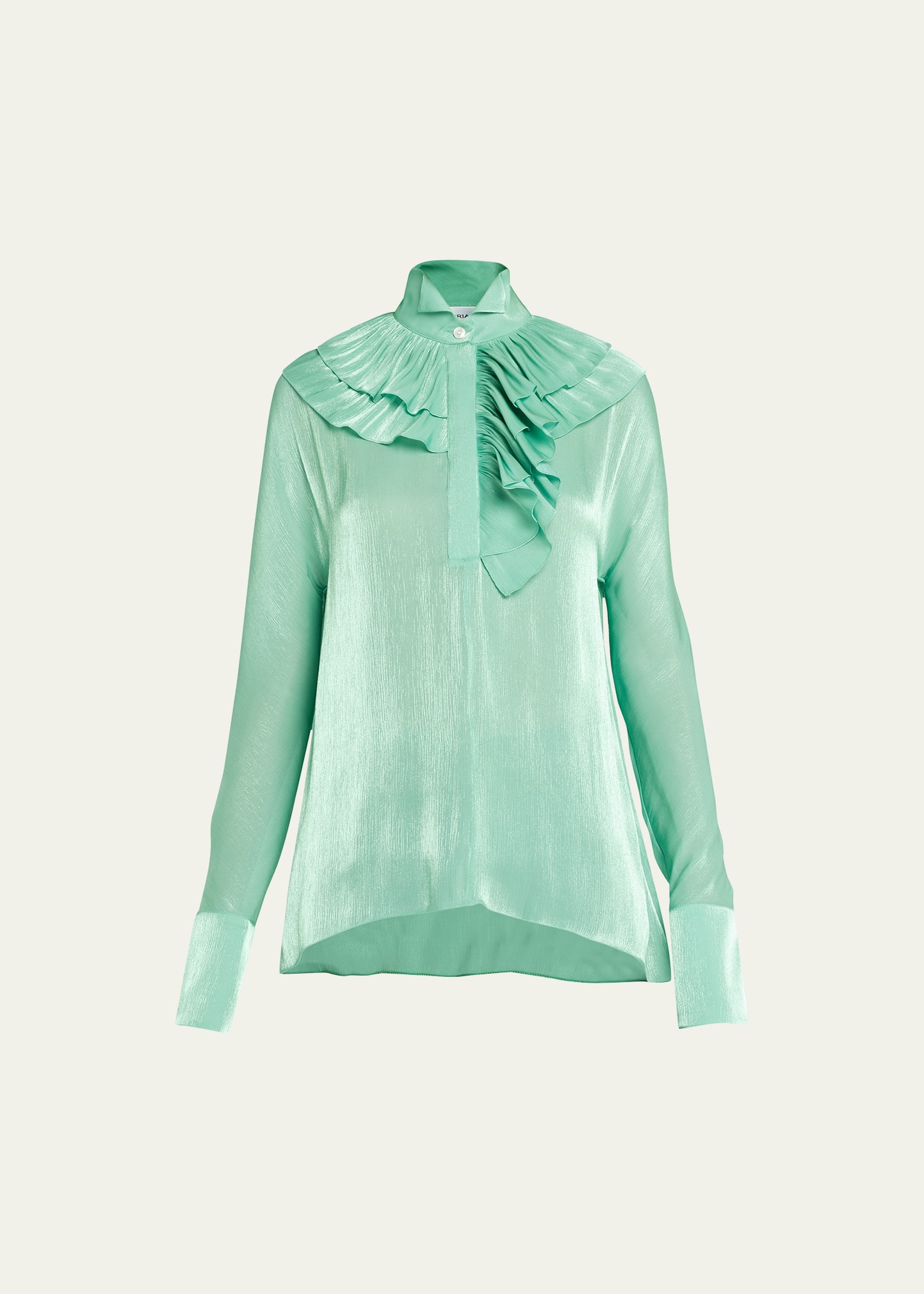 Shop Victoria Beckham Tiered Ruffle-trim Silk Blouse In Green