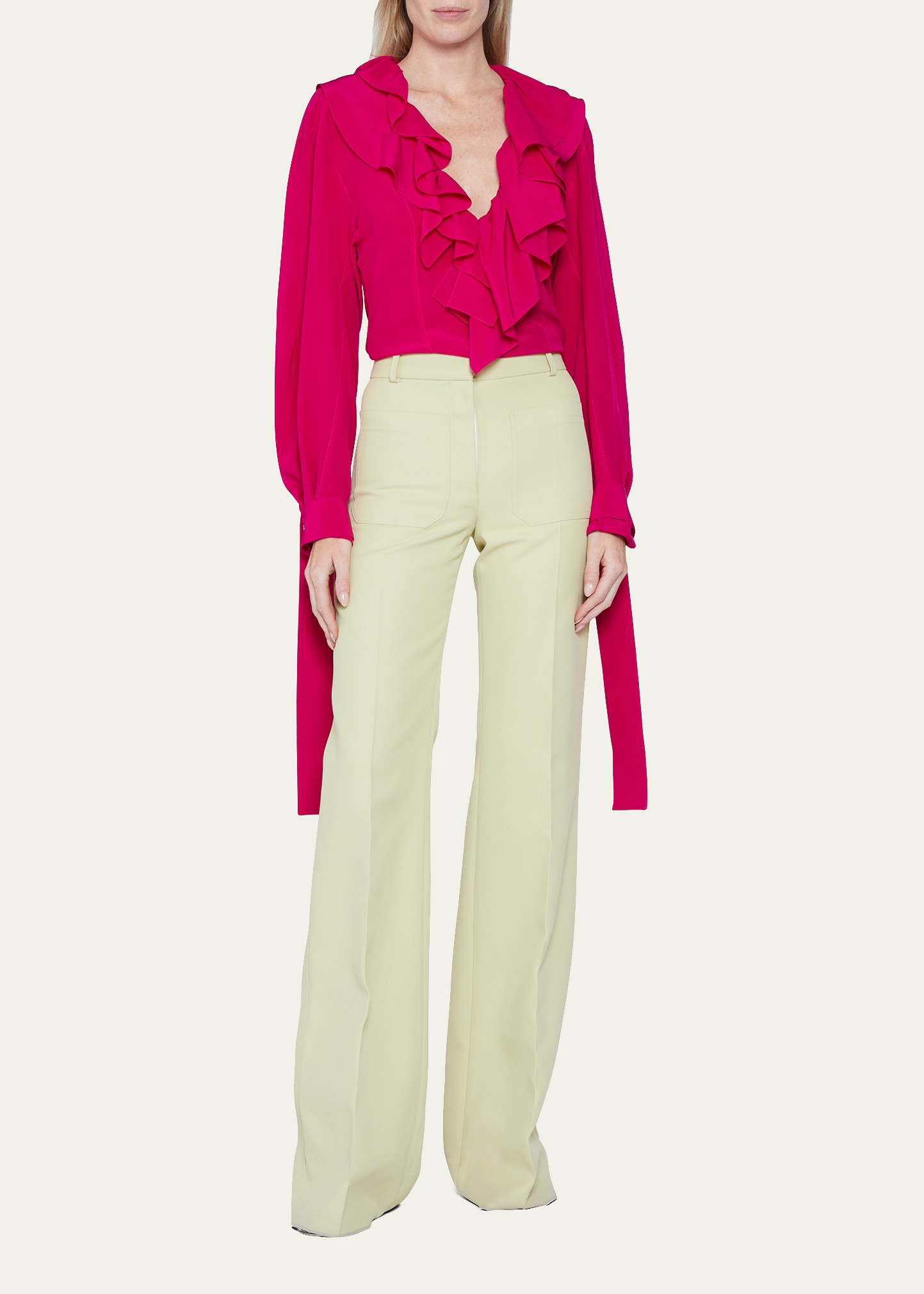 Victoria Beckham Alina Tailored Flared Trousers In Lemon