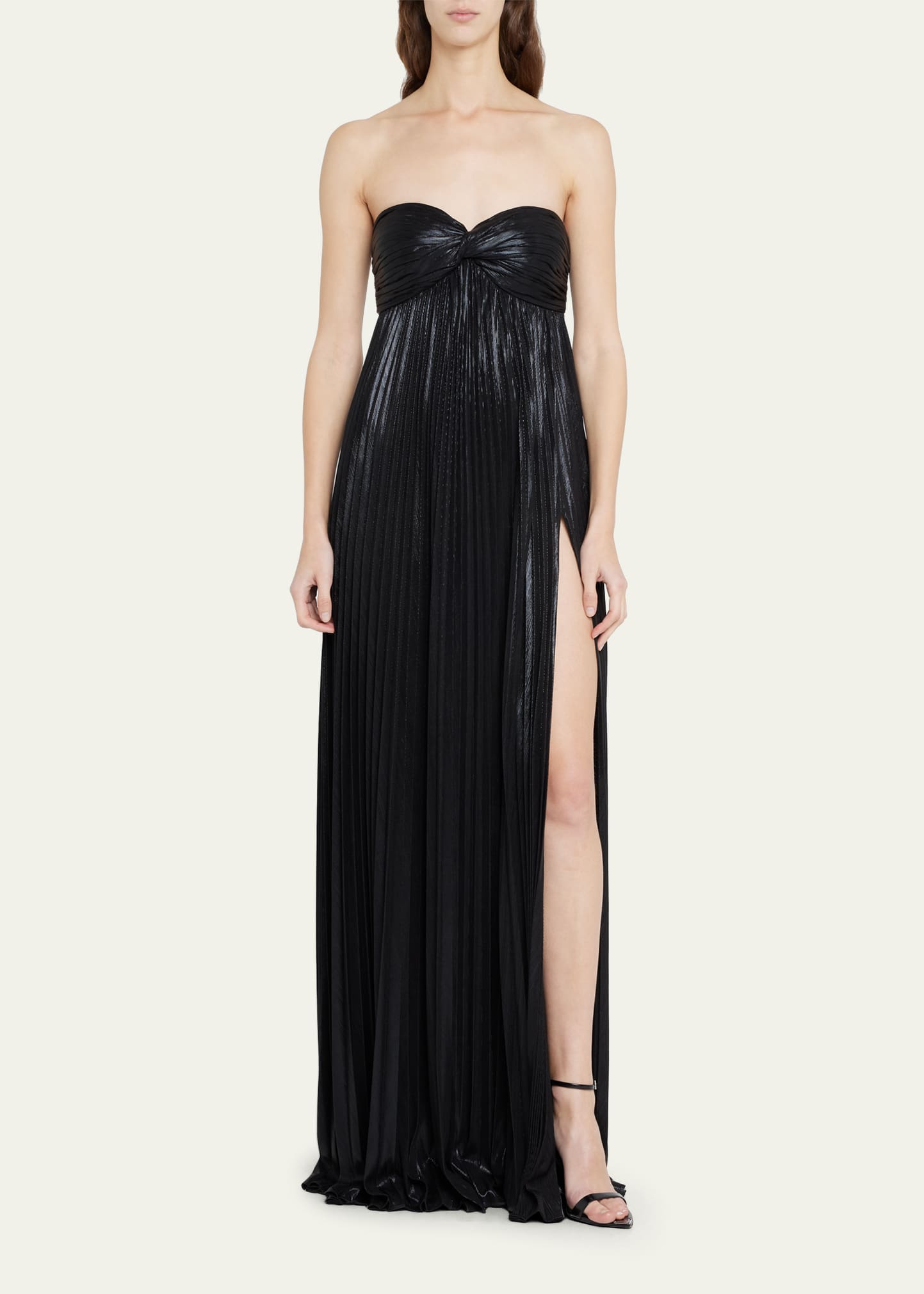 Zoa Strapless Lamé Twisted-Bodice Gown
