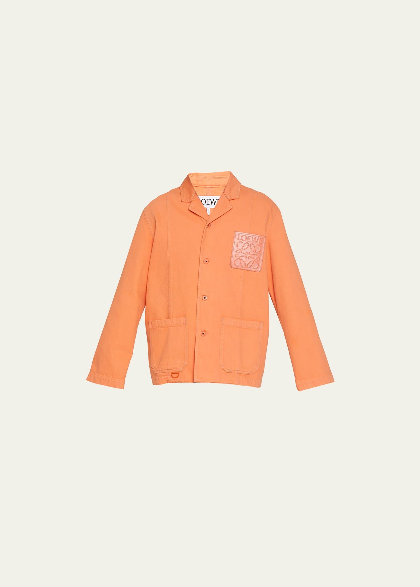 Shop Loewe Men's Anagram Washed Denim Work Jacket In Orange