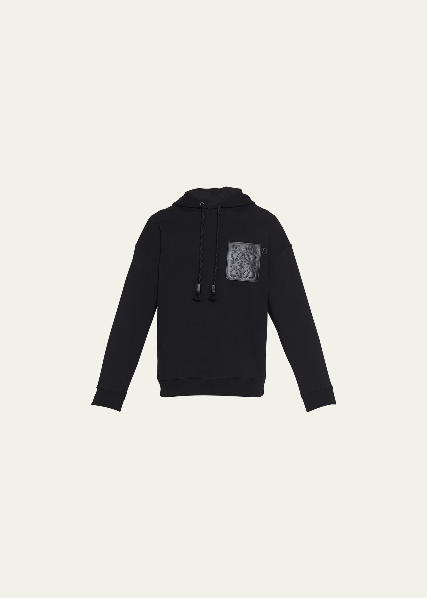 Shop Loewe Men's Terry Hoodie W/ Leather Anagram Patch In Black