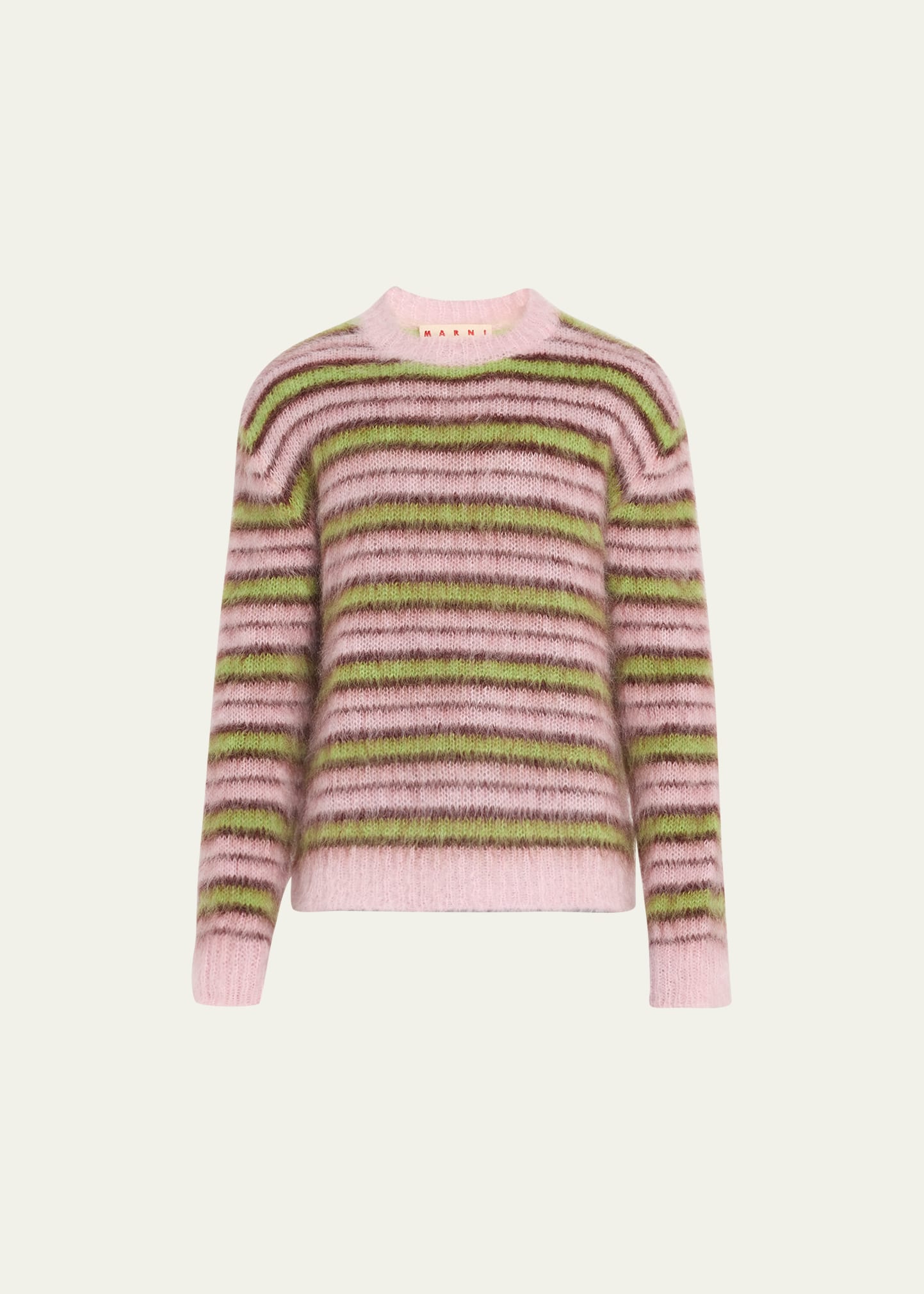 Shop Marni Men's Striped Mohair Sweater In Pale/pink