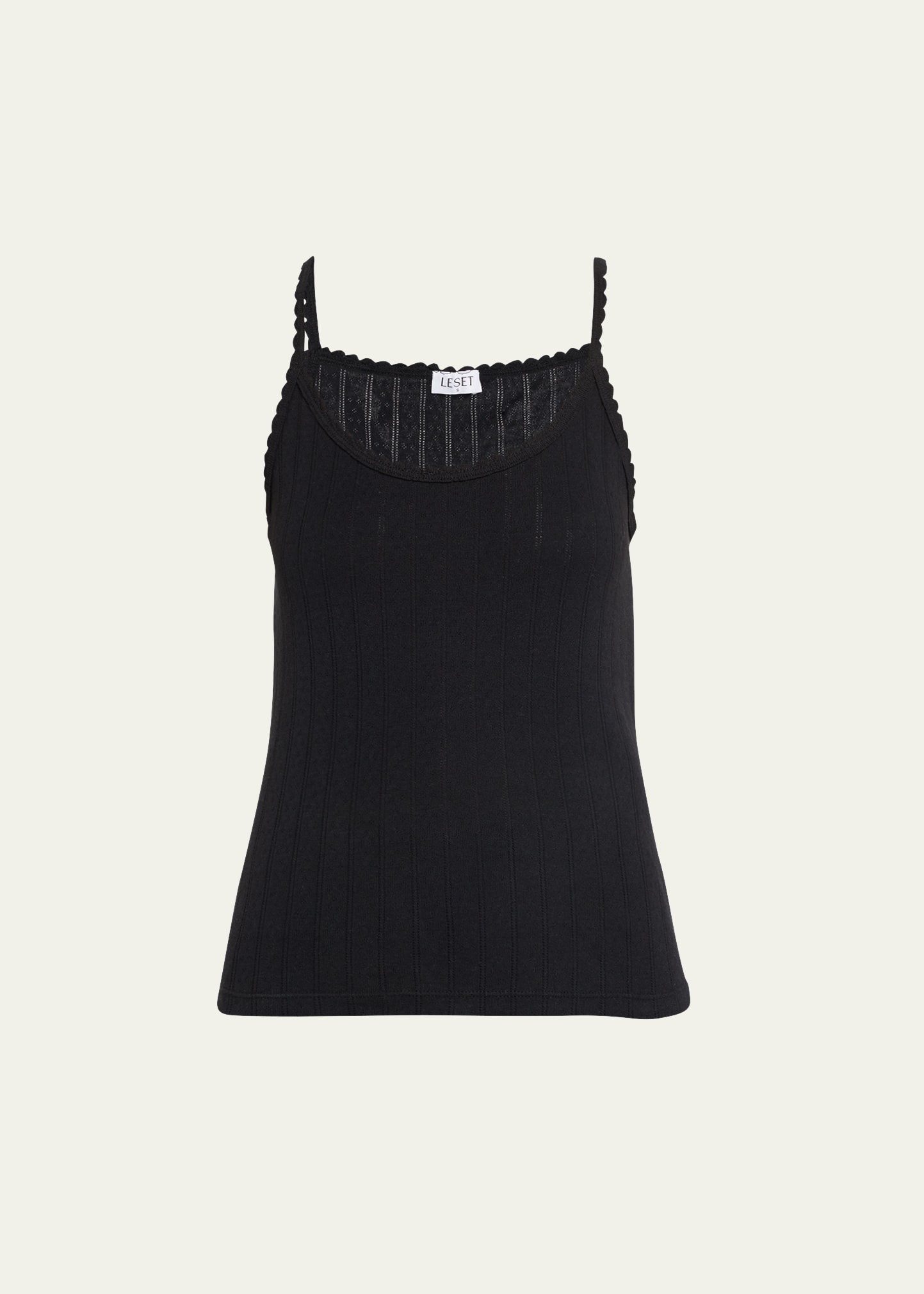 Shop Leset Cotton Pointelle Scalloped Tank Top In Black