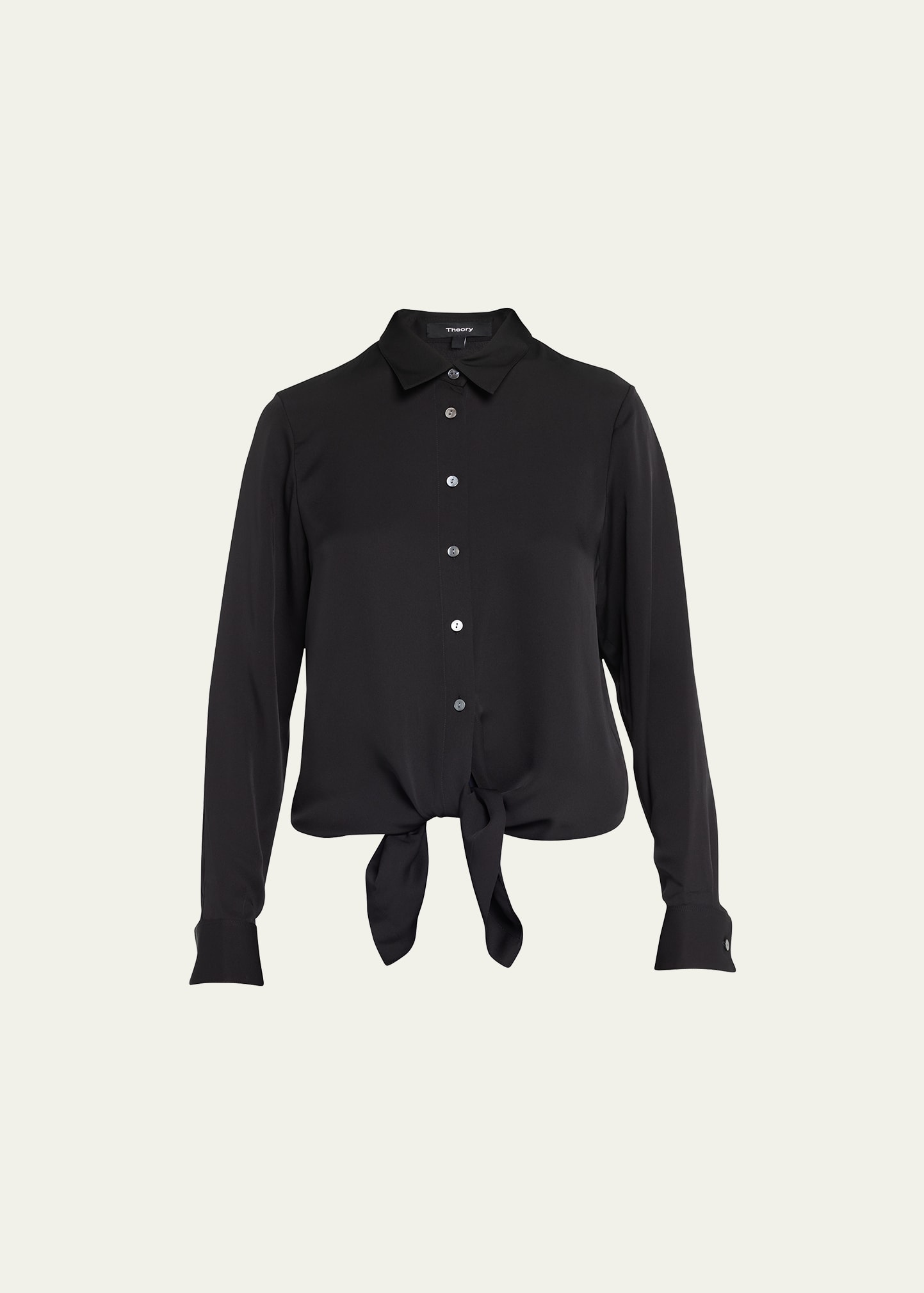 Theory Long-sleeve Knotted Silk Shirt In Blk