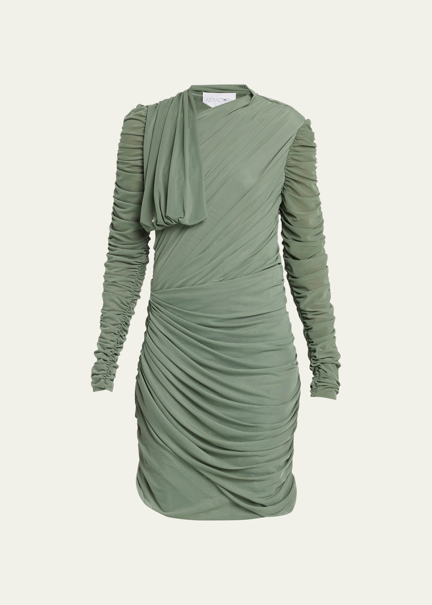 Ruched Asymmetric Draped Mini Dress