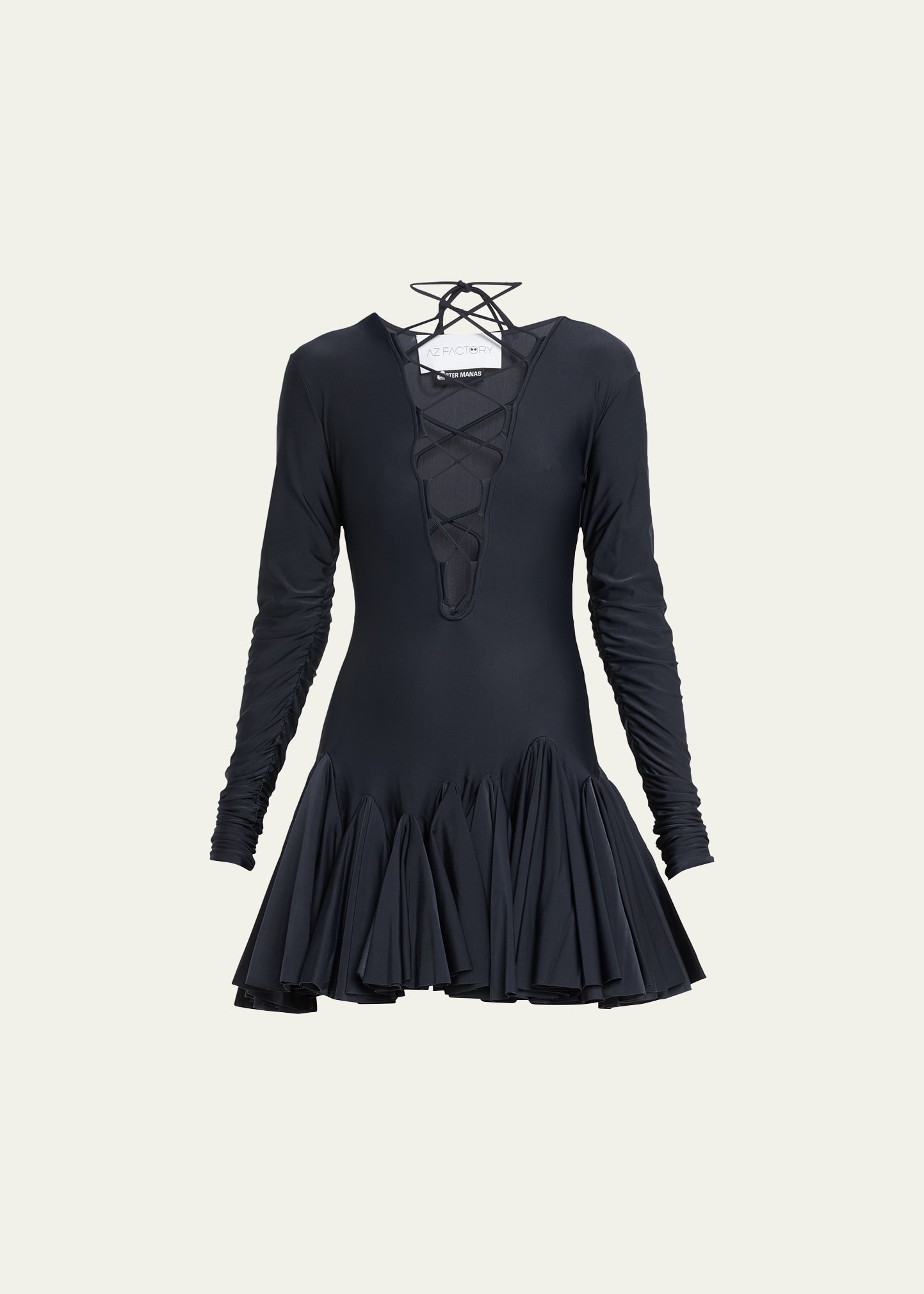 Lace-Up Godet Mini Dress