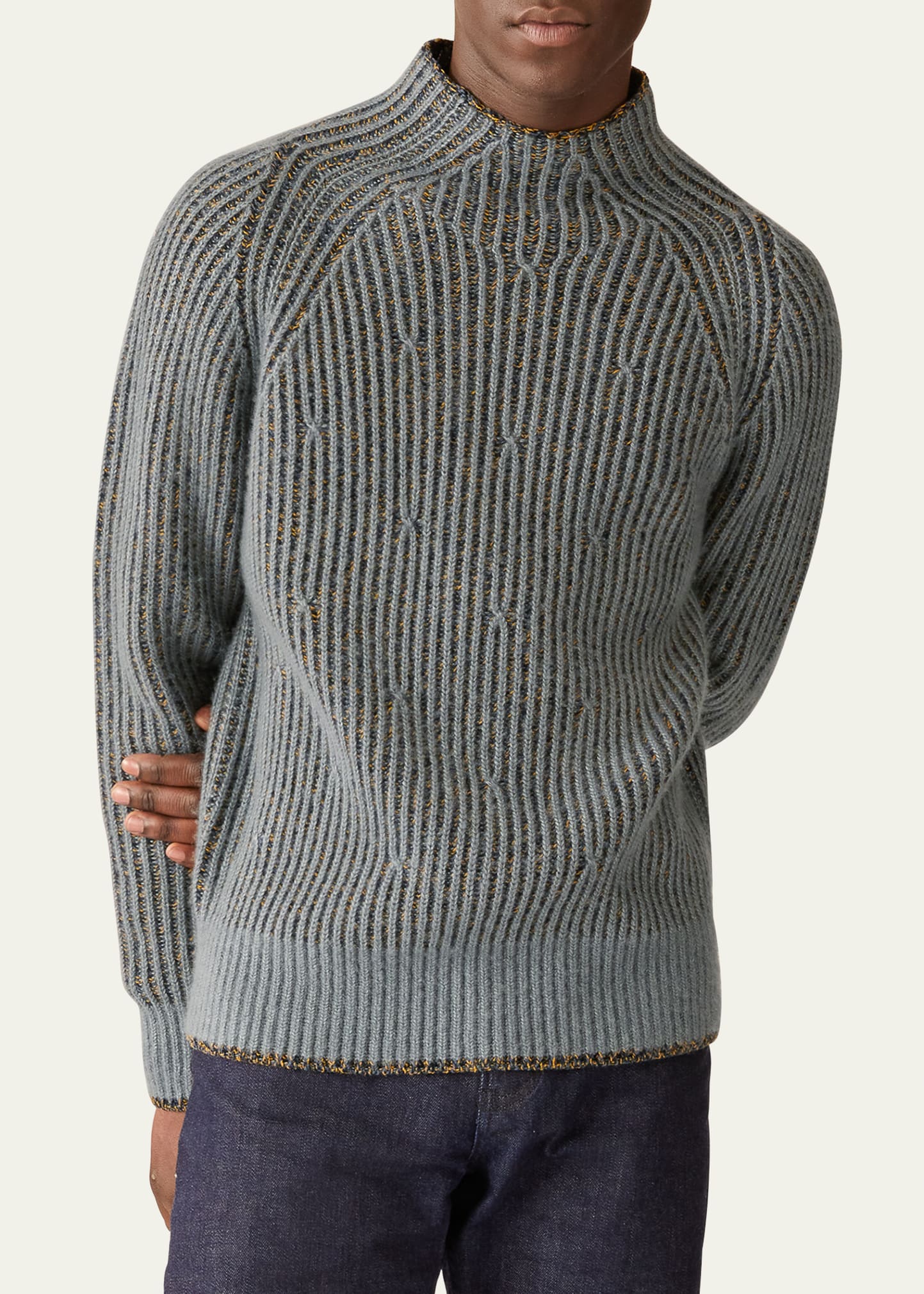 Men's Cashmere-Silk Mock Neck Sweater