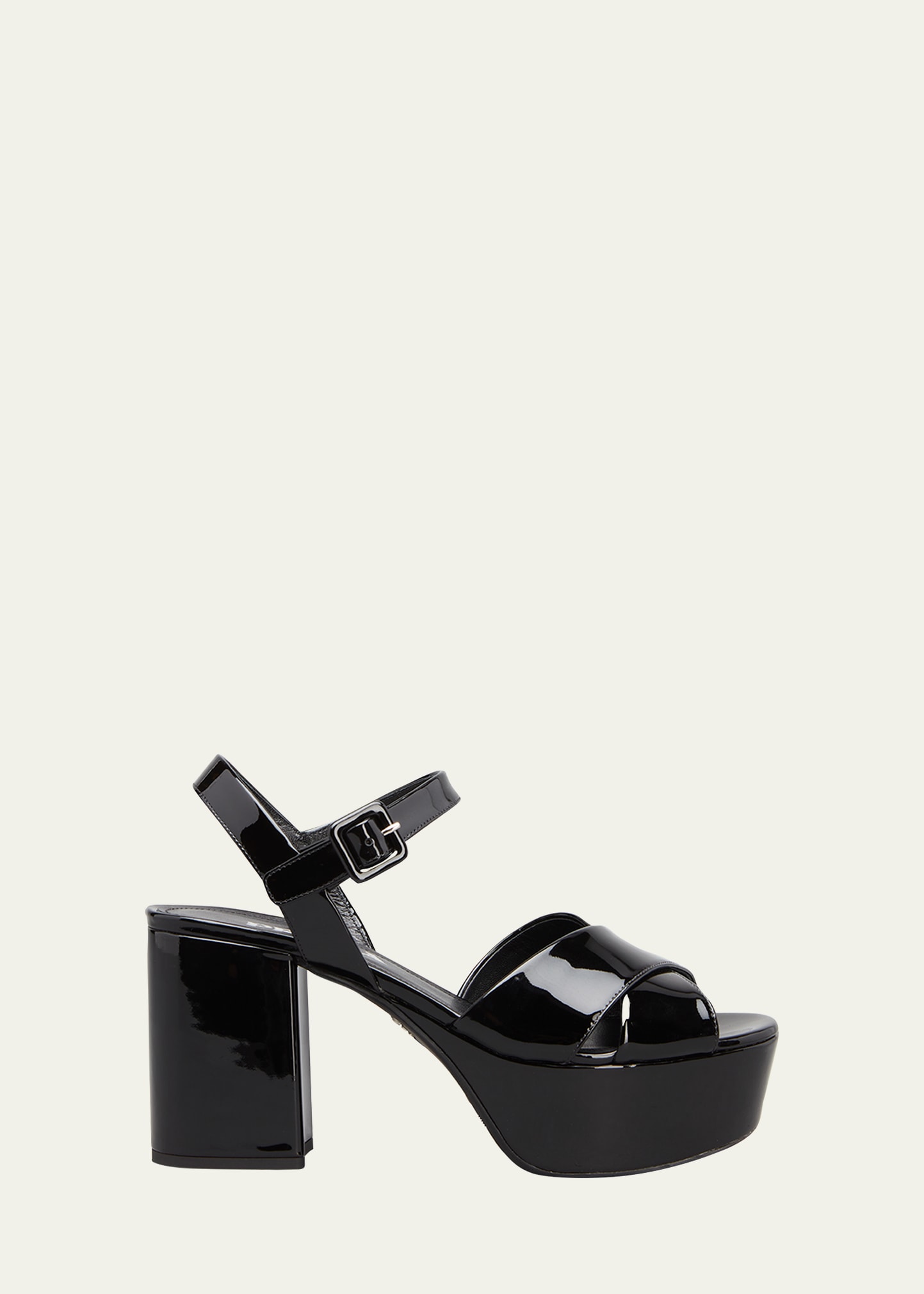 Prada Vernice Crisscross Platform Sandals In Nero