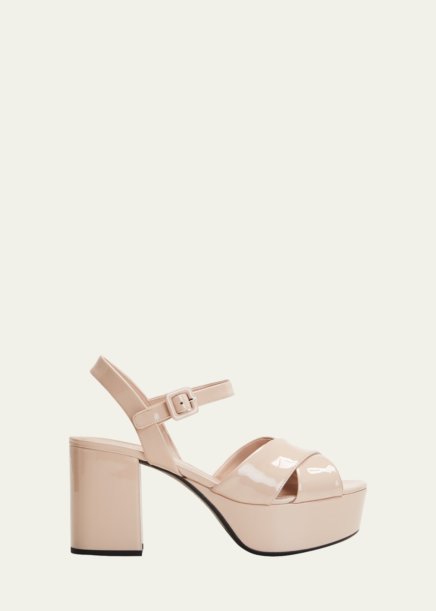 PRADA VERNICE PATENT LEATHER CRISSCROSS PLATFORM SANDALS