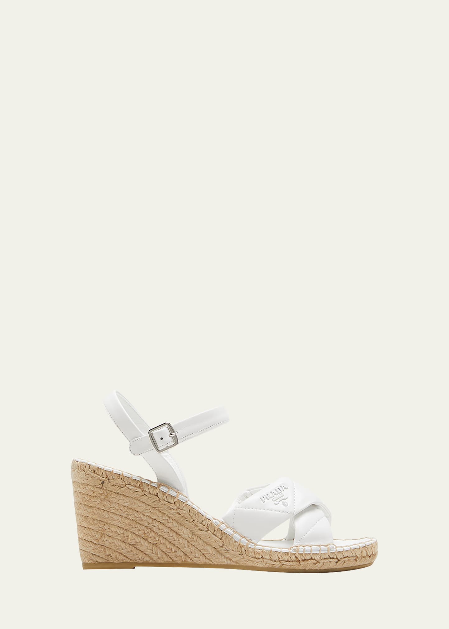 Prada Espadrille Wedge Sandal In Platino | ModeSens