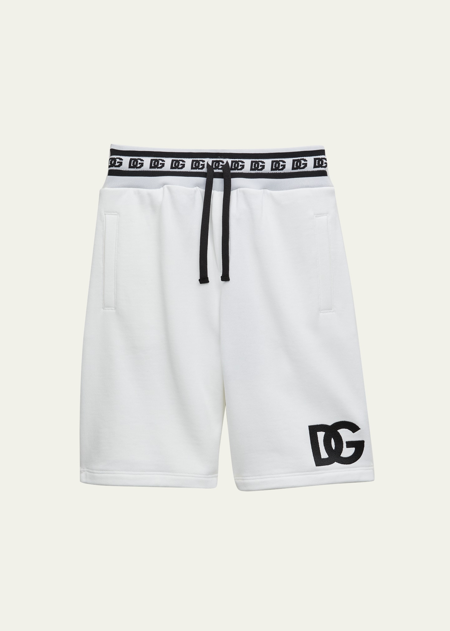 Dolce & Gabbana Kids' Boy's Interlocked Logo Sweat Shorts In Opticalwht
