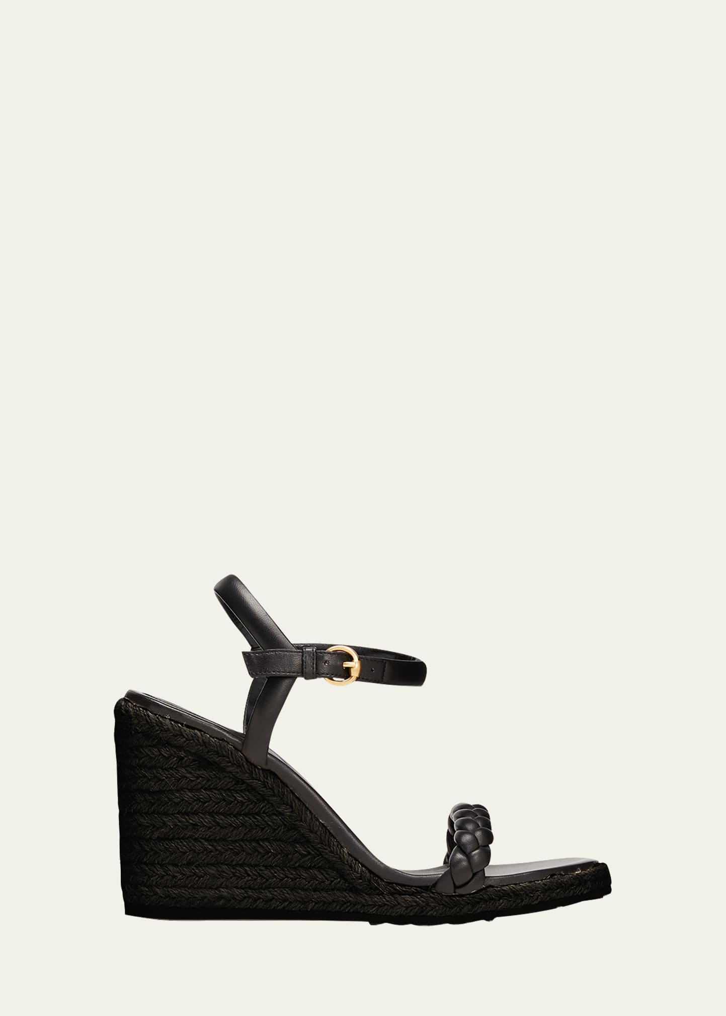 Gianvito Rossi 90mm Cruz Leather Espadrille Wedges In Black