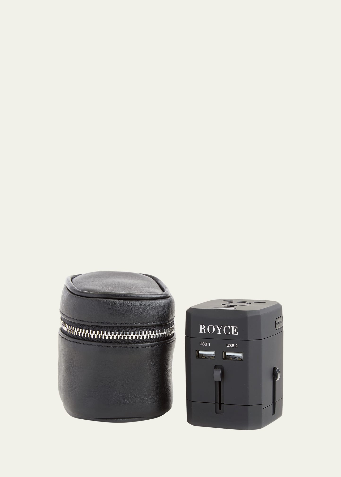 Royce New York Personalized Adapter & Leather Case Set In Black