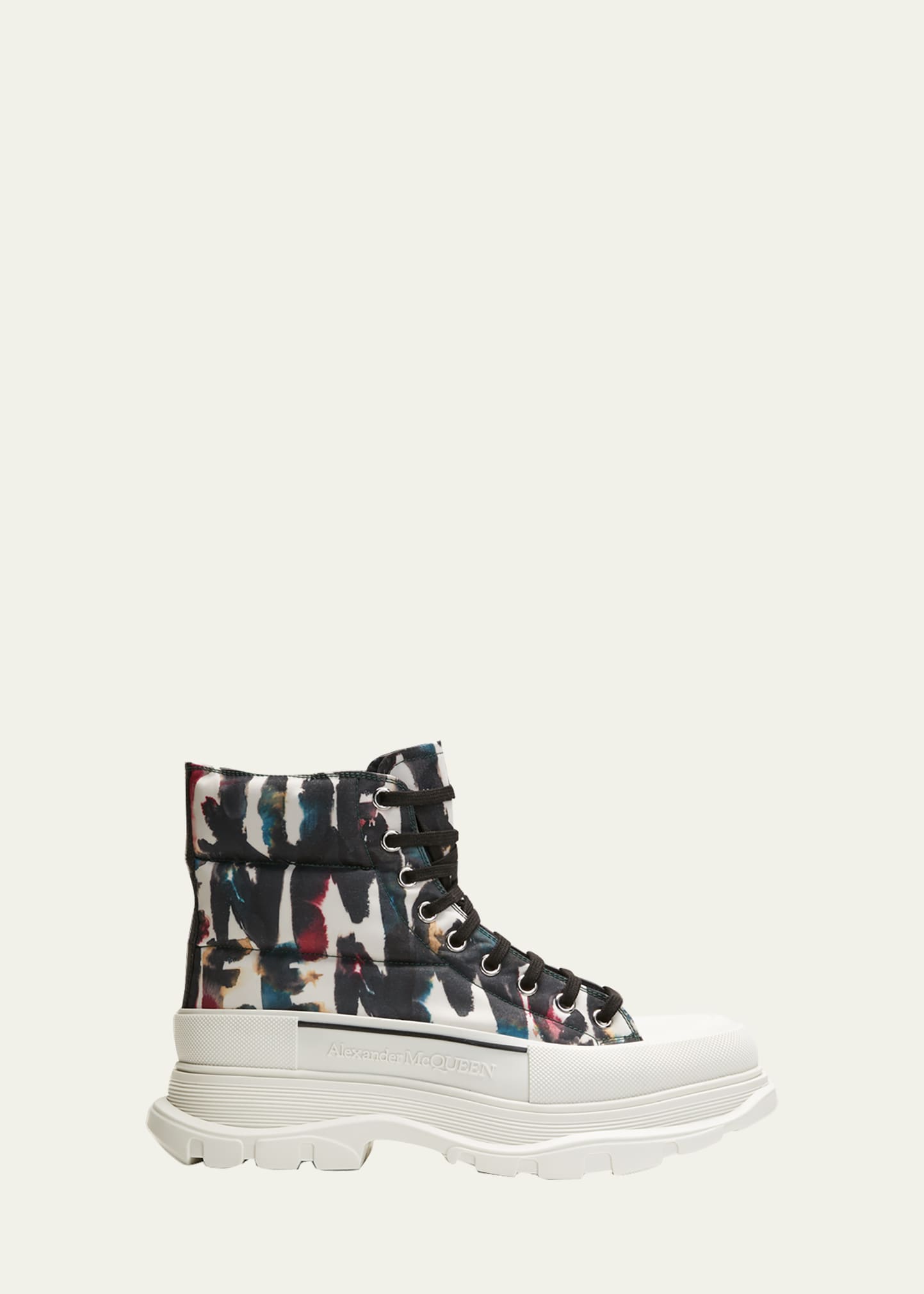 Alexander Mcqueen Watercolour Graffiti Tread Slick Boot In Dirtyivory