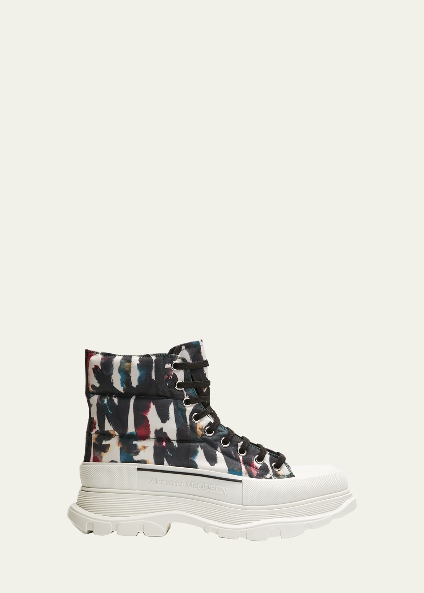 ALEXANDER MCQUEEN MEN'S MULTICOLOR WATERCOLOR GRAFFITI TREAD SLICK BOOTS