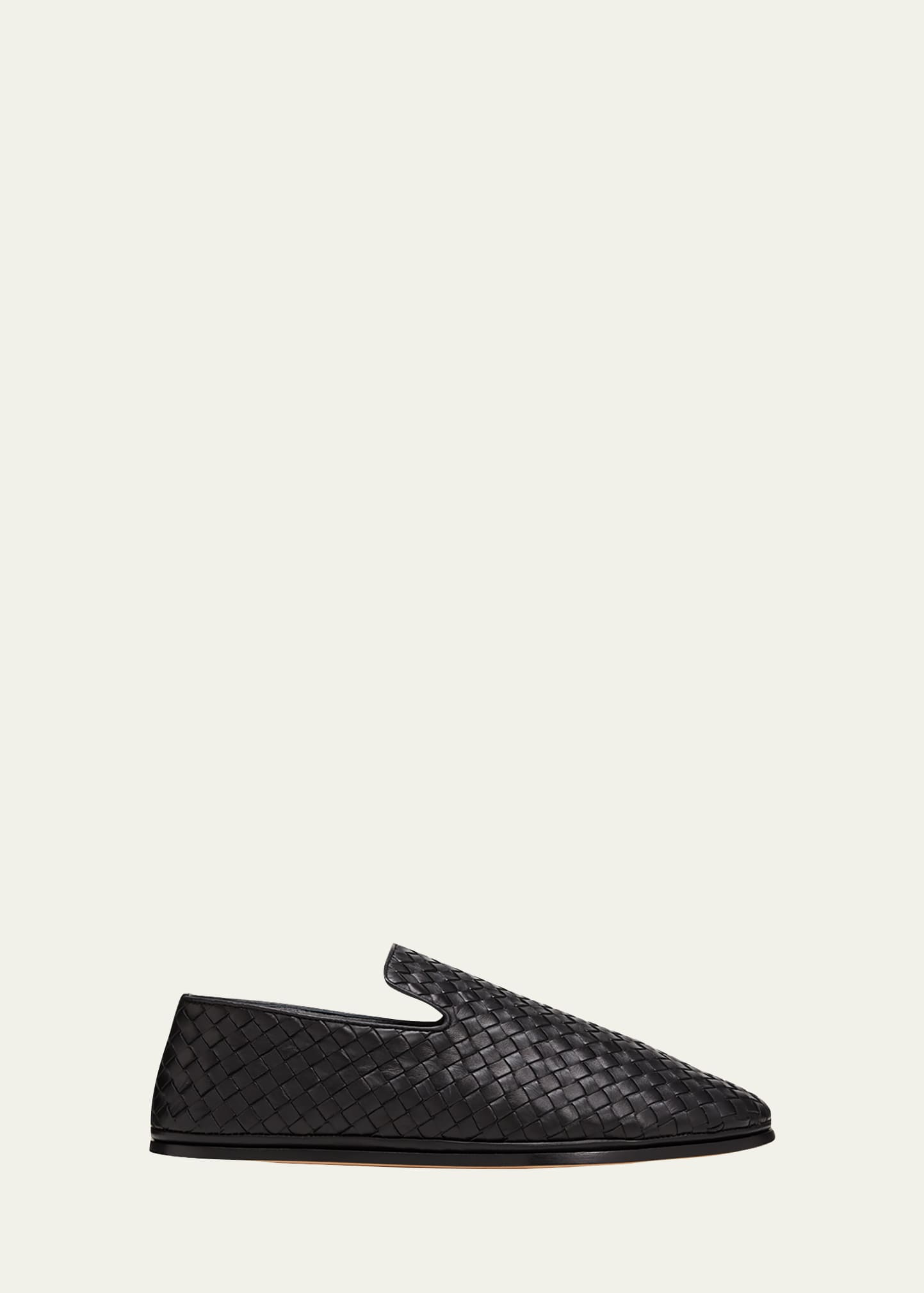 Bottega Veneta Men's Sunday Intrecciato Leather Slippers In Black