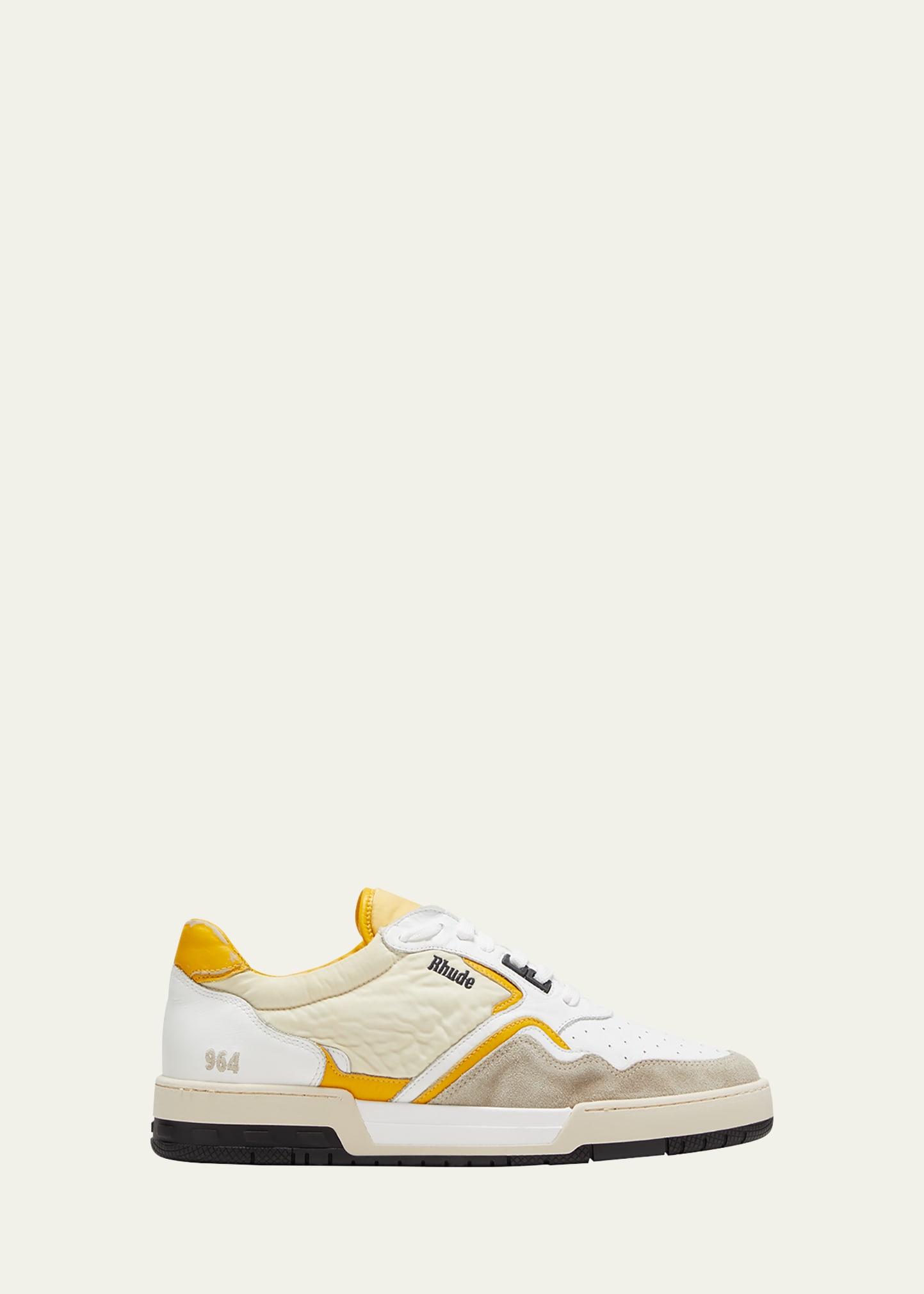 Rhude Men's Leather And Textile Racing Low-top Sneakers In White/maroon/beig