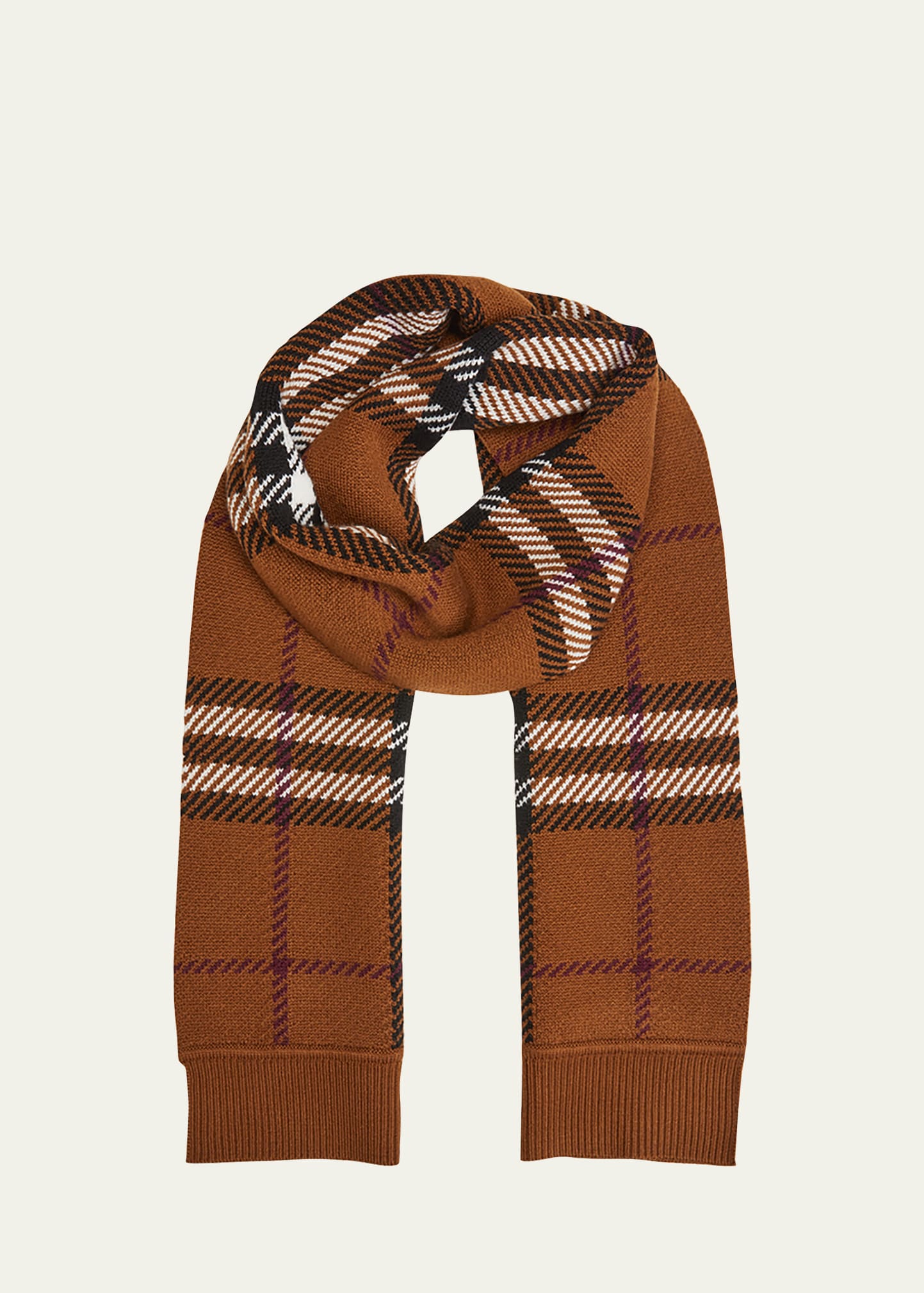 Knitted Merino Wool Oblong Check Scarf
