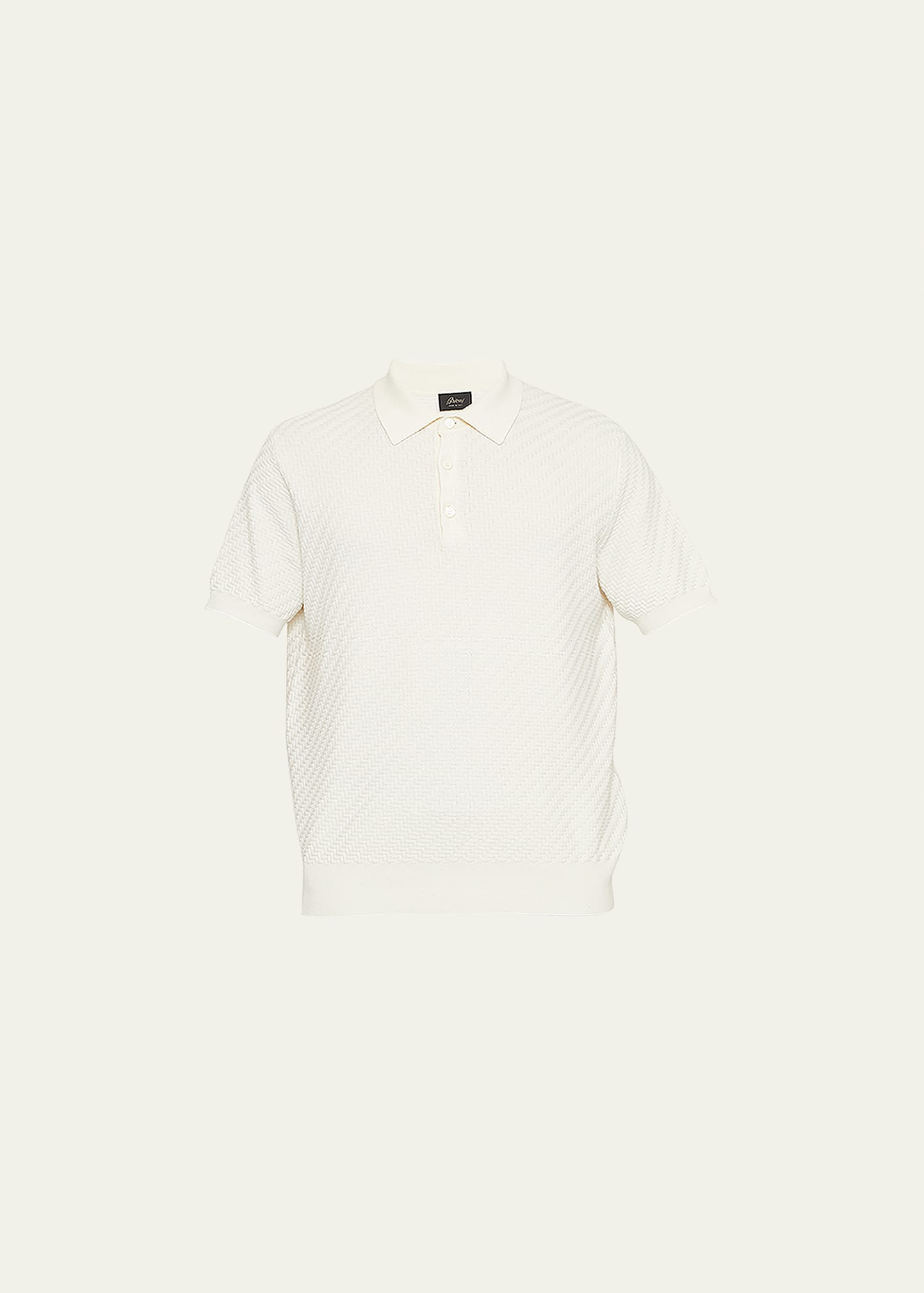 Brioni Men's Basketweave Stitch Polo Sweater In Ice