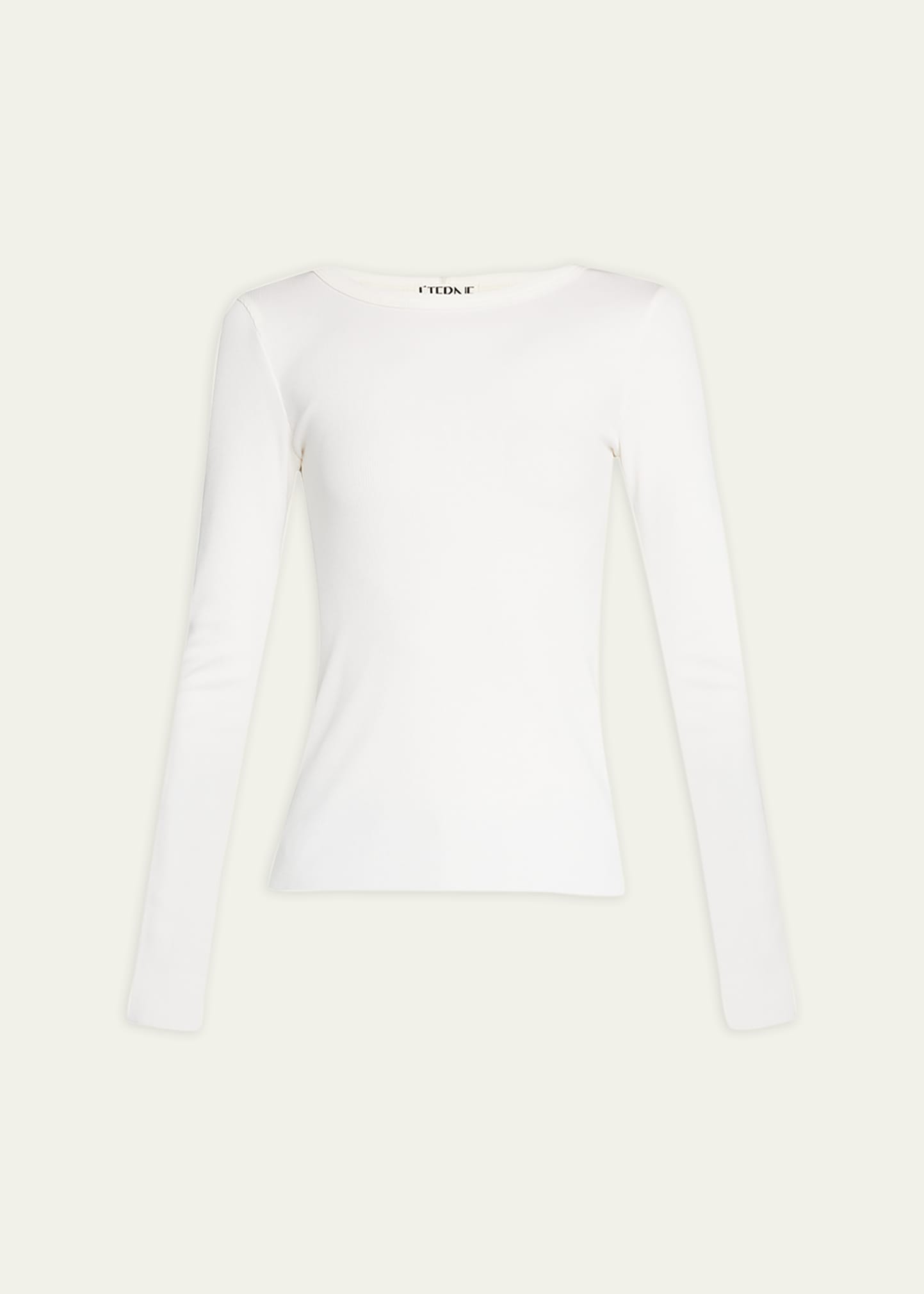 Shop Éterne Long-sleeve Fitted Crewneck Top In Cream